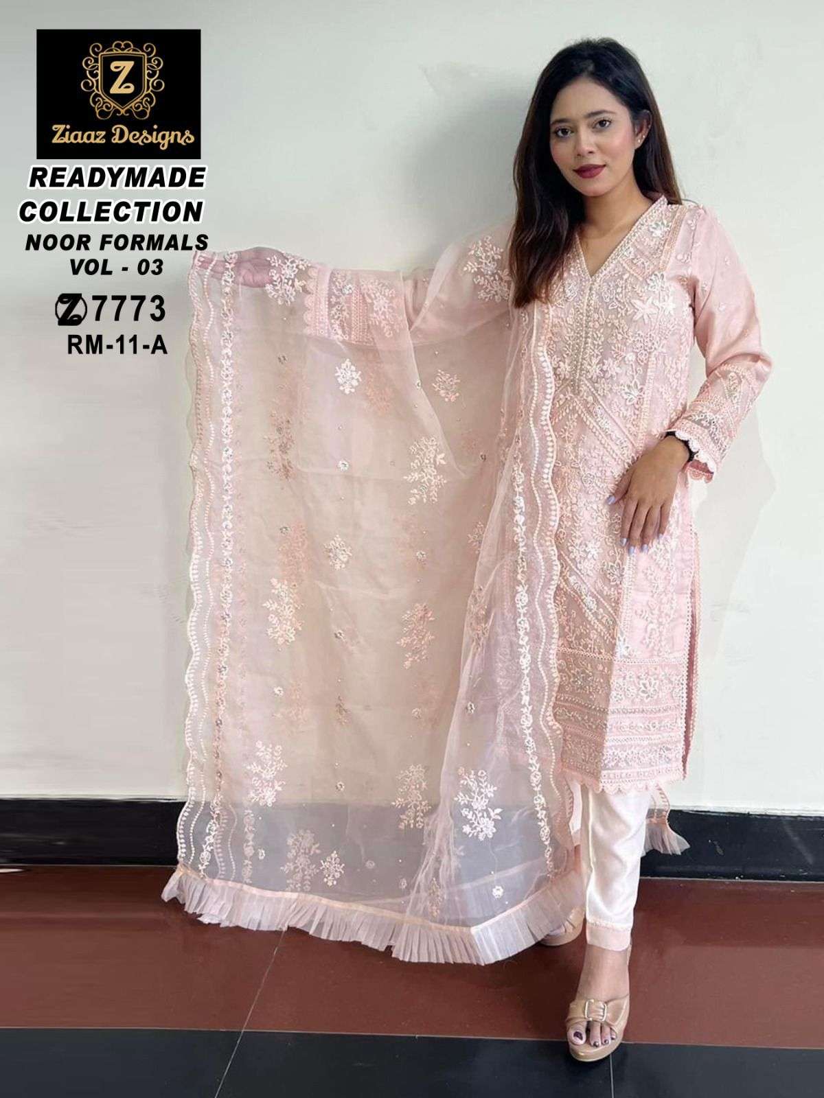 RM-11 COLOURS BY ZIAAZ DESIGNS ORGANZA EMBROIDERY READYMADE DRESSES