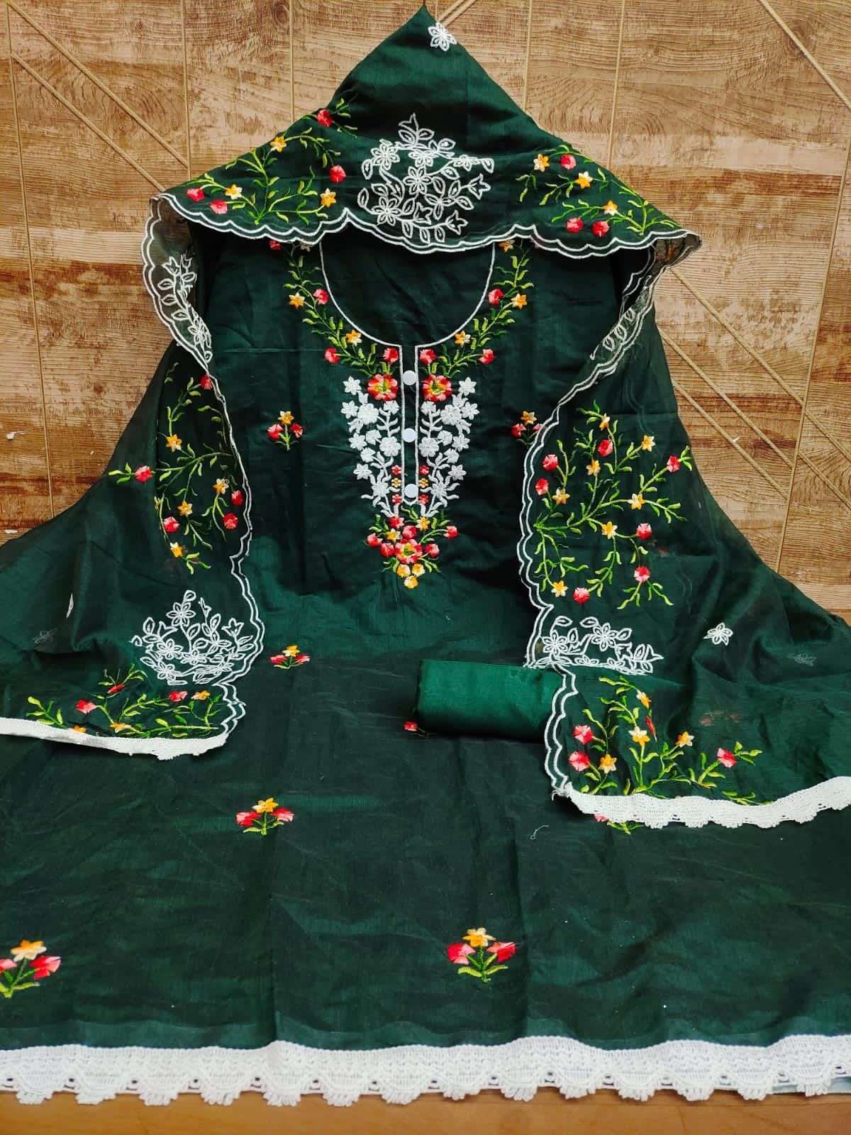 RN-148 NX BY AQSAWHOLESALE HEAVY CHANDERI EMBRODIERY DRESS MATERIALS