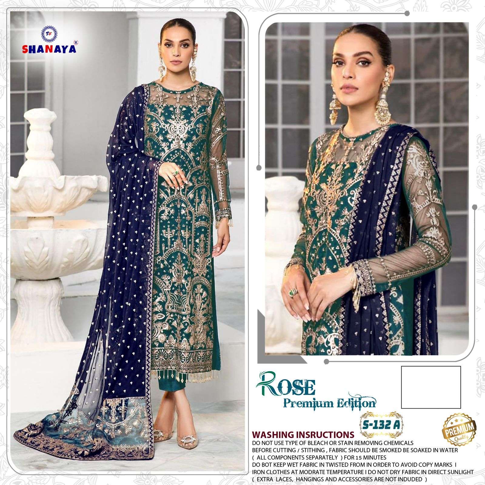 ROSE PREMIUM EDITION S-132 BY SHANAYA FASHION FAUX GEORGETTE WORK PAKISTANI SUITS