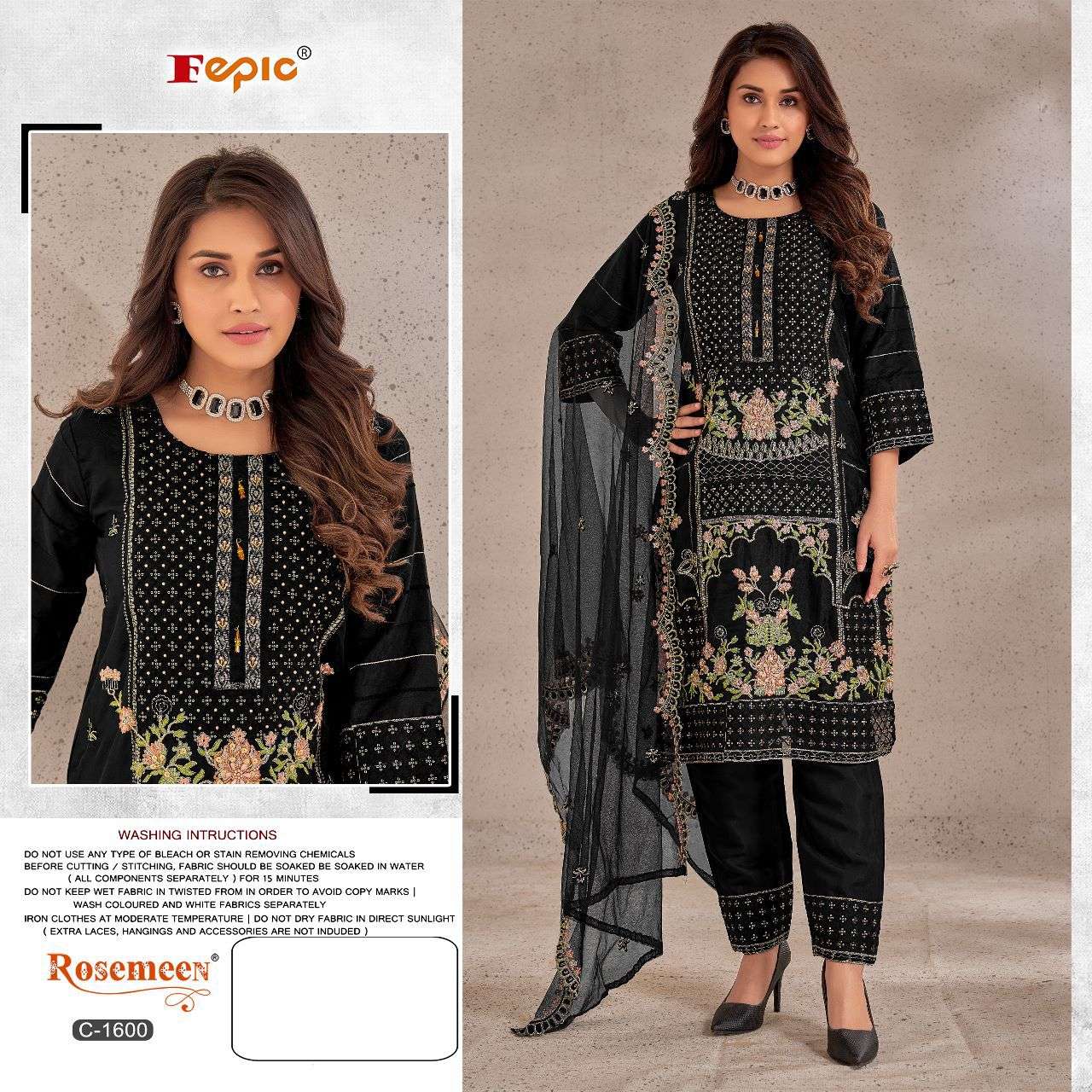 ROSEMEEN 1600-A TO 1600-C SERIES BY FEPIC ORGANZA EMBROIDERY PAKISTANI DRESSES