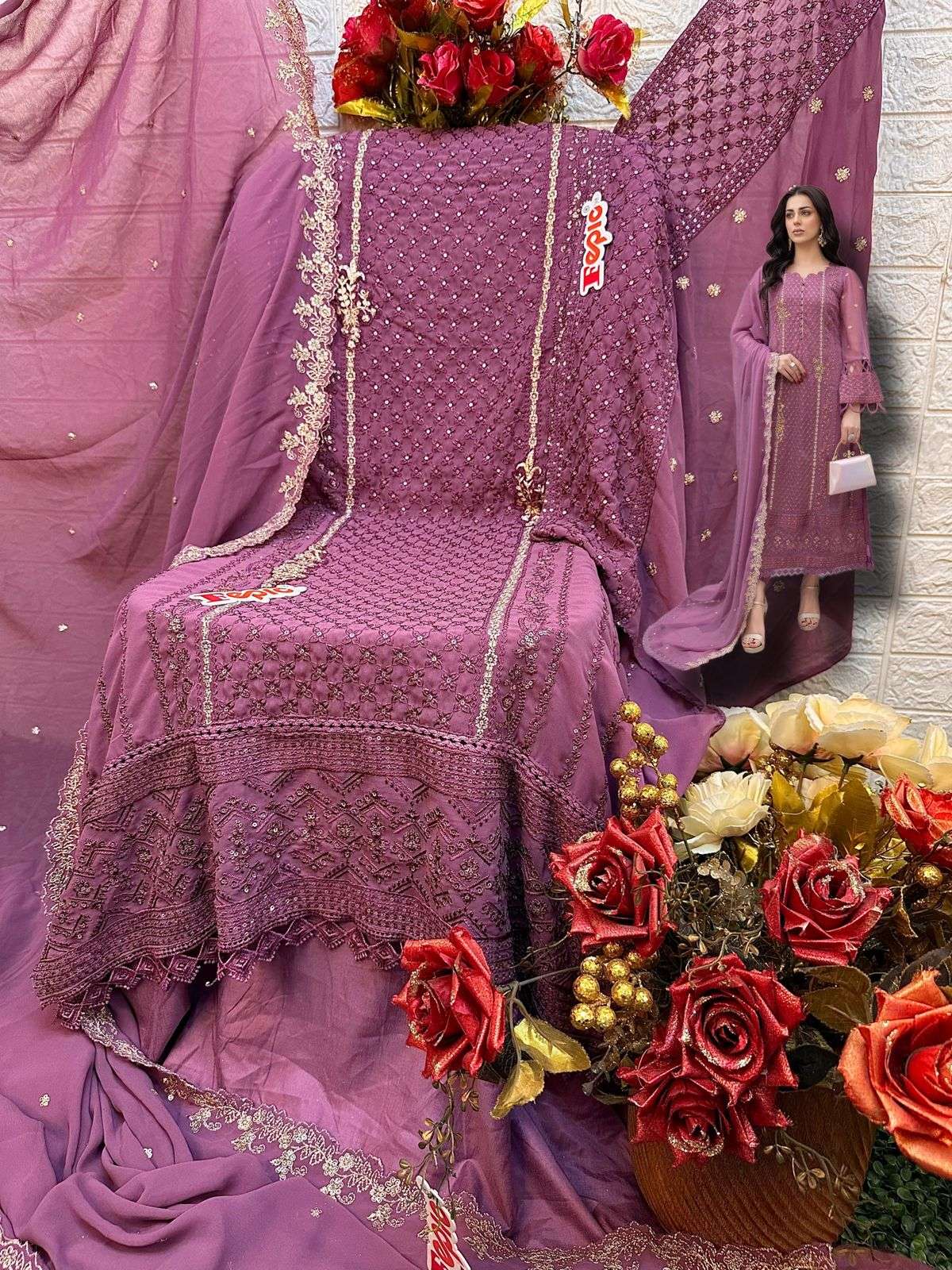 ROSEMEEN C-1586 COLOURS BY FEPIC 1586-A TO 1586-C SERIES GEORGETTE WORK PAKISTANI DRESSES