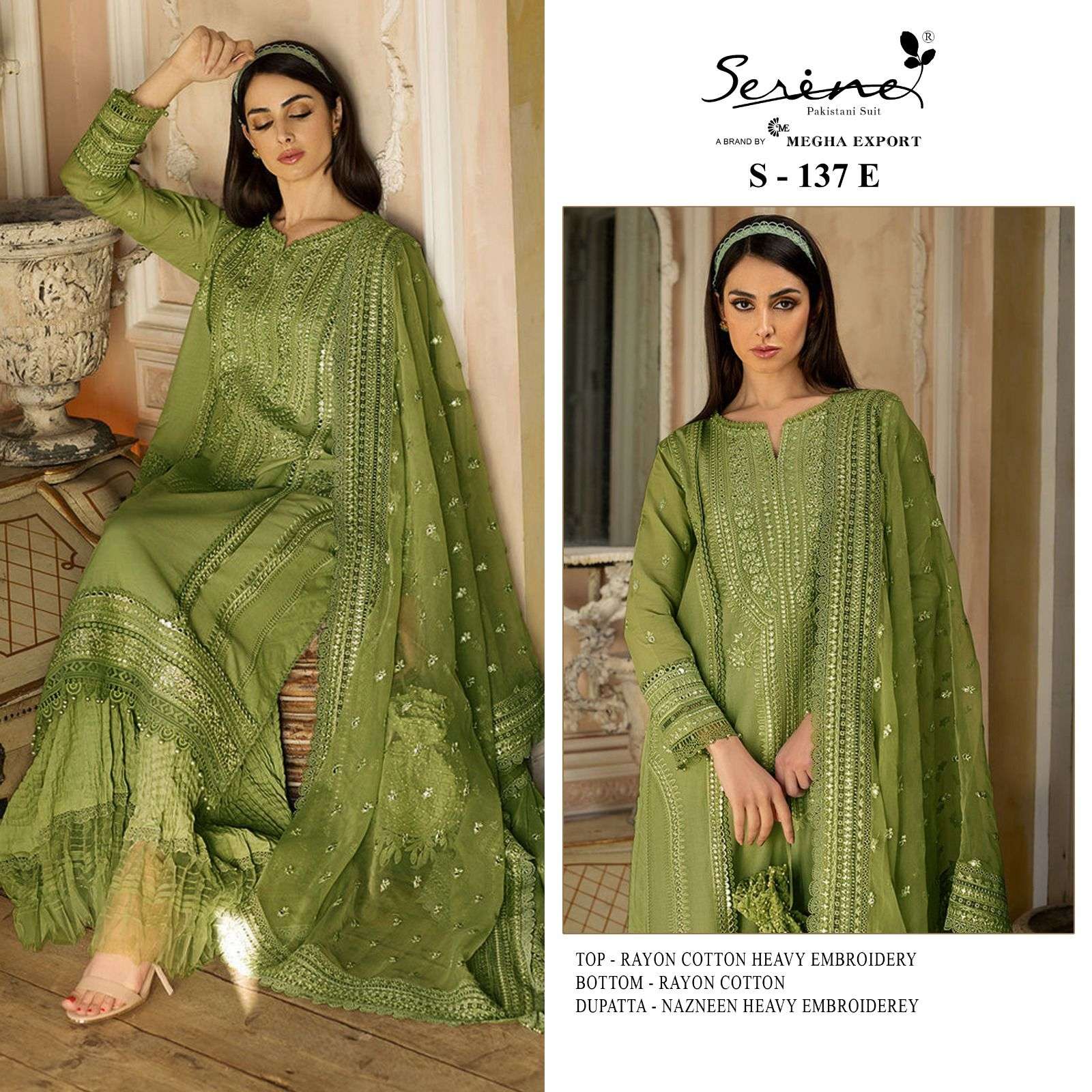 S-137 COLOURS 137-E TO 137-H SERIES BY SERINE RAYON COTTON WORK PAKISTANI DRESSES