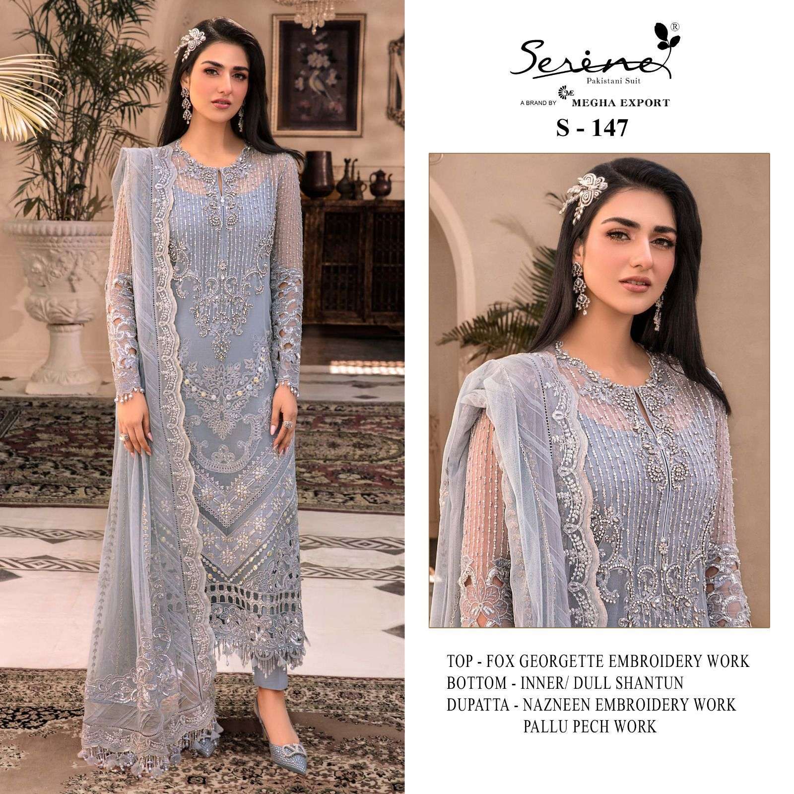 S-147 HIT DESIGN BY SERINE FAUX GEORGETTE EMBROIDERY PAKISTANI DRESS