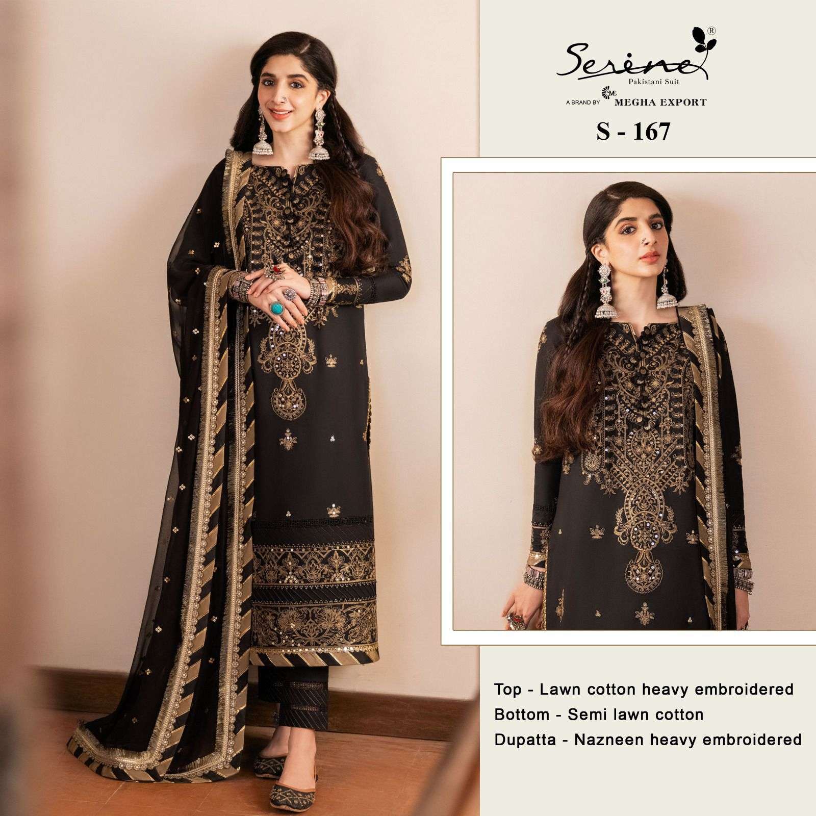 S-167 HIT DESIGN BY SERINE LAWN COTTON EMBROIDERY WORK PAKISTANI DRESS