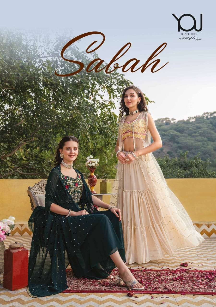 SABAH BY YOU 101 TO 105 SERIES GEORGETTE PRINT HAND WORK CROP TOP LEHENGAS