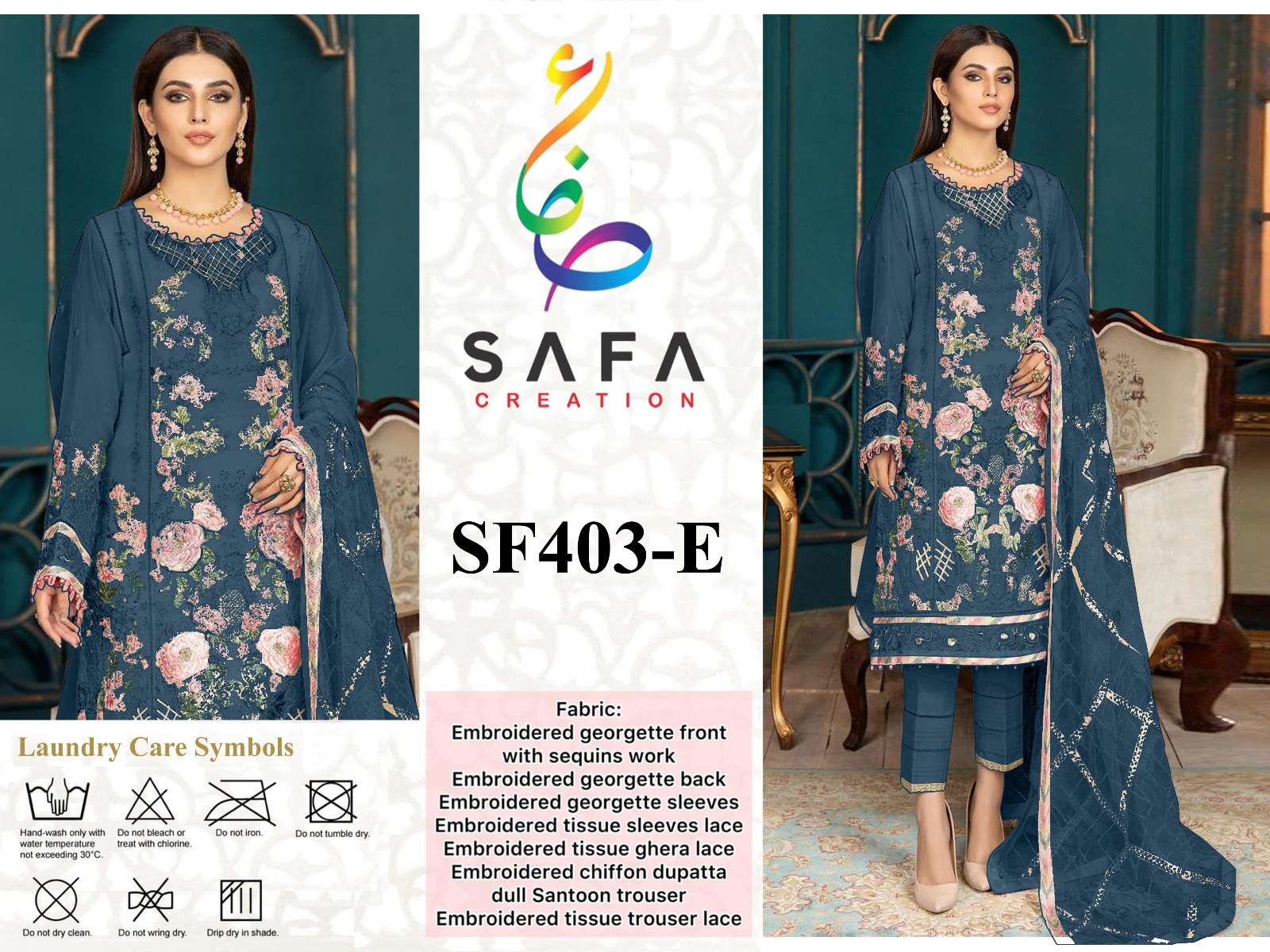 SAFA 403 COLOURS BY SAFA CREATION 403-A TO 403-G SERIES GEORGETTE EMBROIDERY PAKISTANI DRESSES