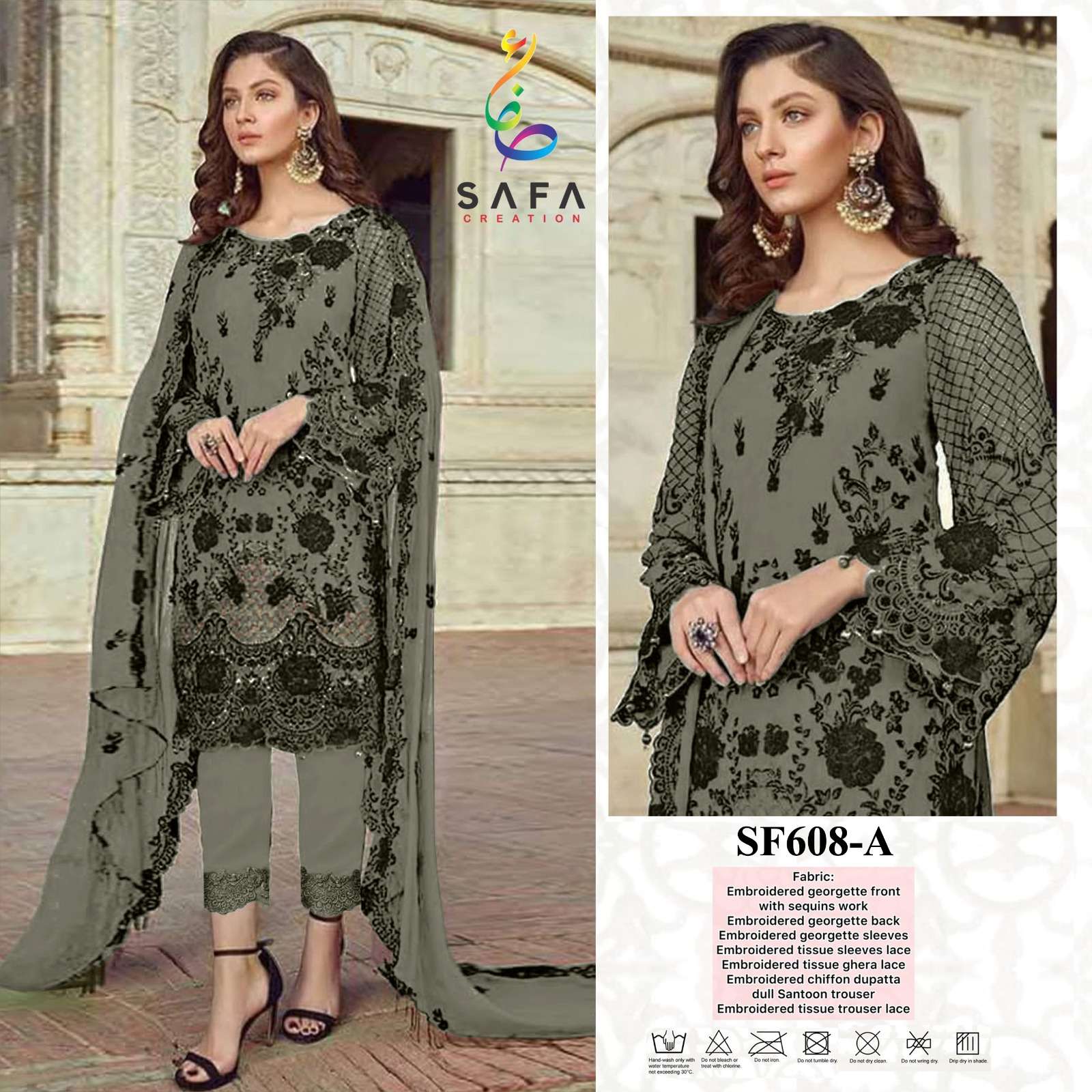 SAFA 608 COLOURS BY SAFA CREATION 608-A TO 608-D SERIES GEORGETTE WORK PAKISTANI DRESSES