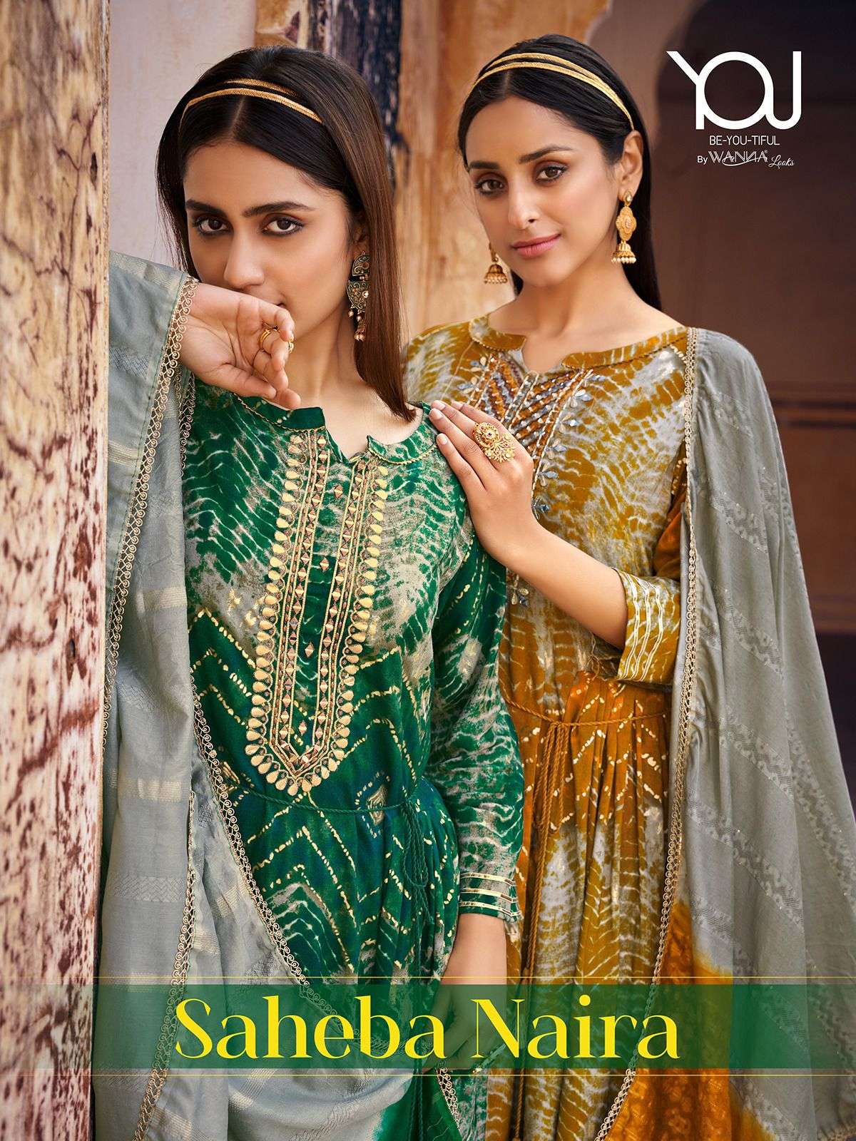 SAHEBA NAIRA BY YOU 4001 TO 4006 SERIES RAYON GOLD PRINT WORK STITCHED DRESSES