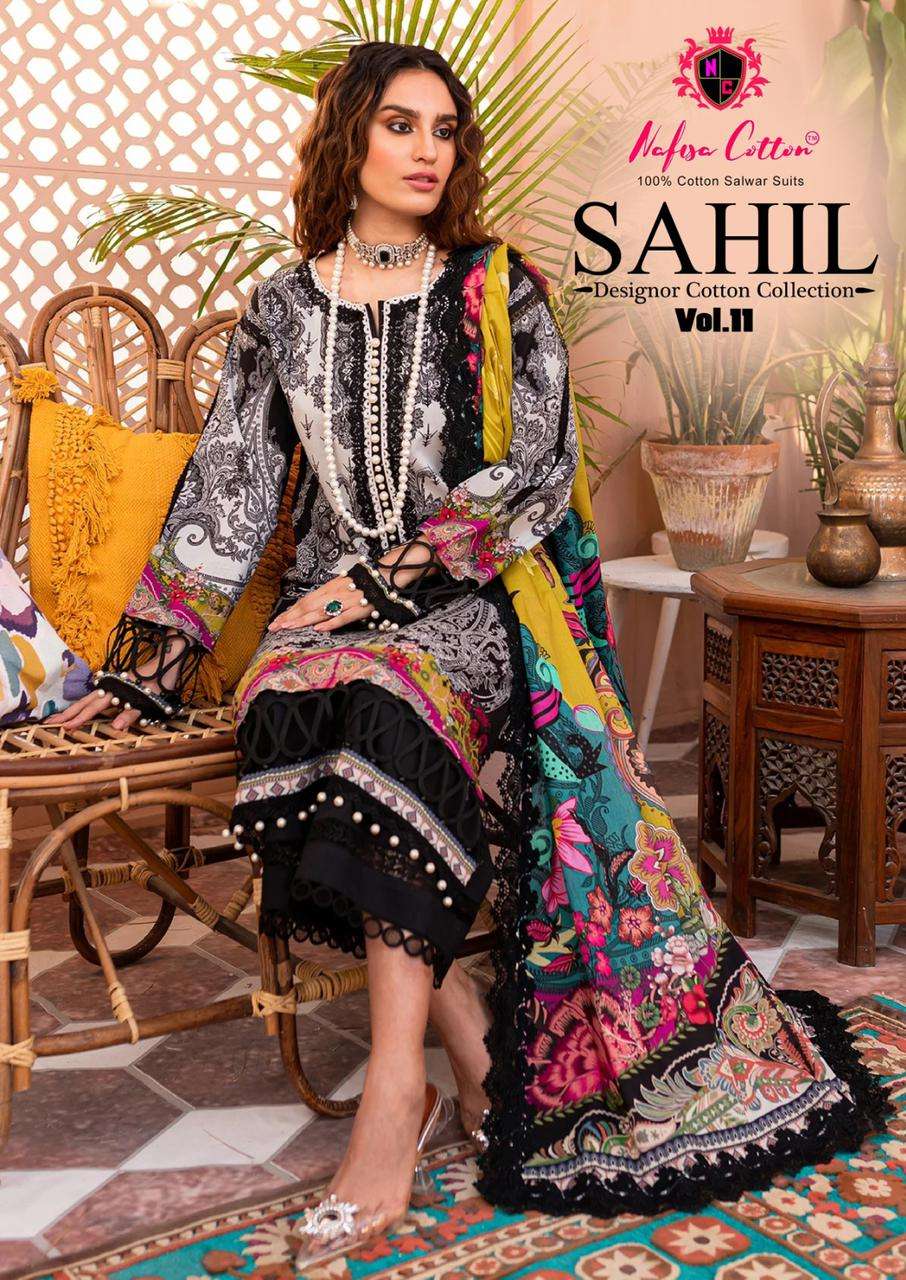 SAHIL VOL-11 BY NAFISA COTTON 11001 TO 11010 SERIES PURE COTTON PRINT PAKISTANI DRESSES