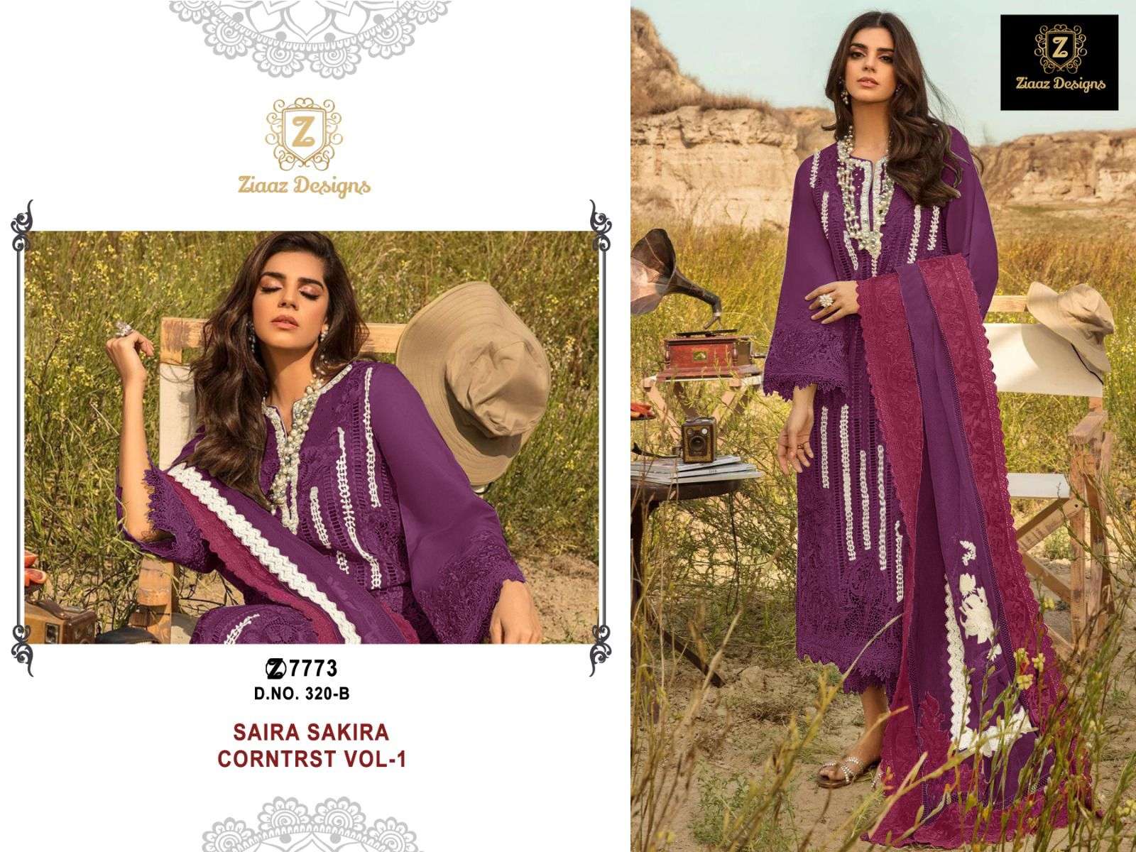 SAIRA SAKIRA 320 COLOURS BY ZIAAZ DESIGNS CAMBRIC EMBROIDERY PAKISTANI DRESSES