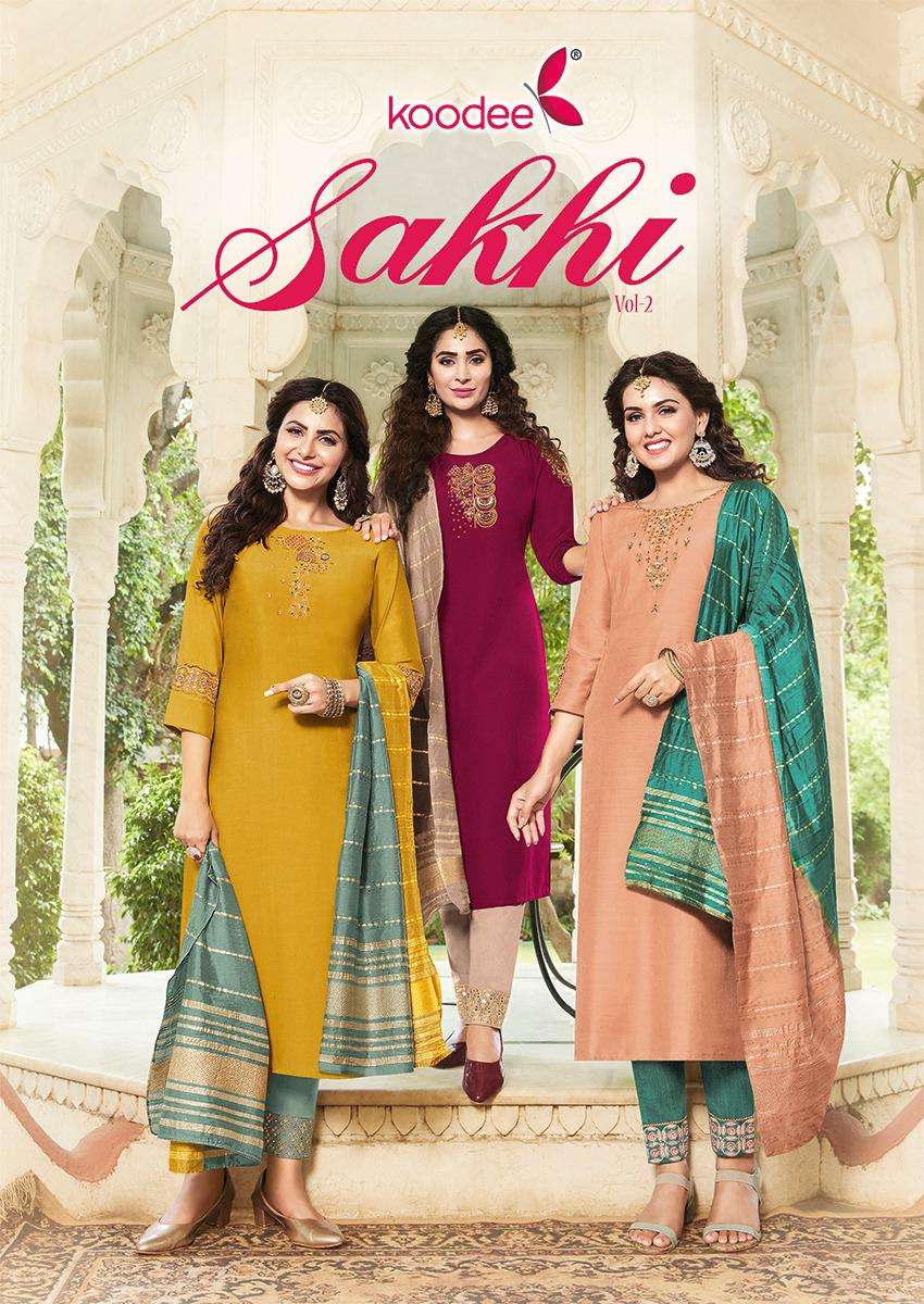 SAKHI VOL-2 BY KOODEE 2001 TO 2006 SERIES HEAVY CHANDERI EMBROIDERY STITCHED DRESSES