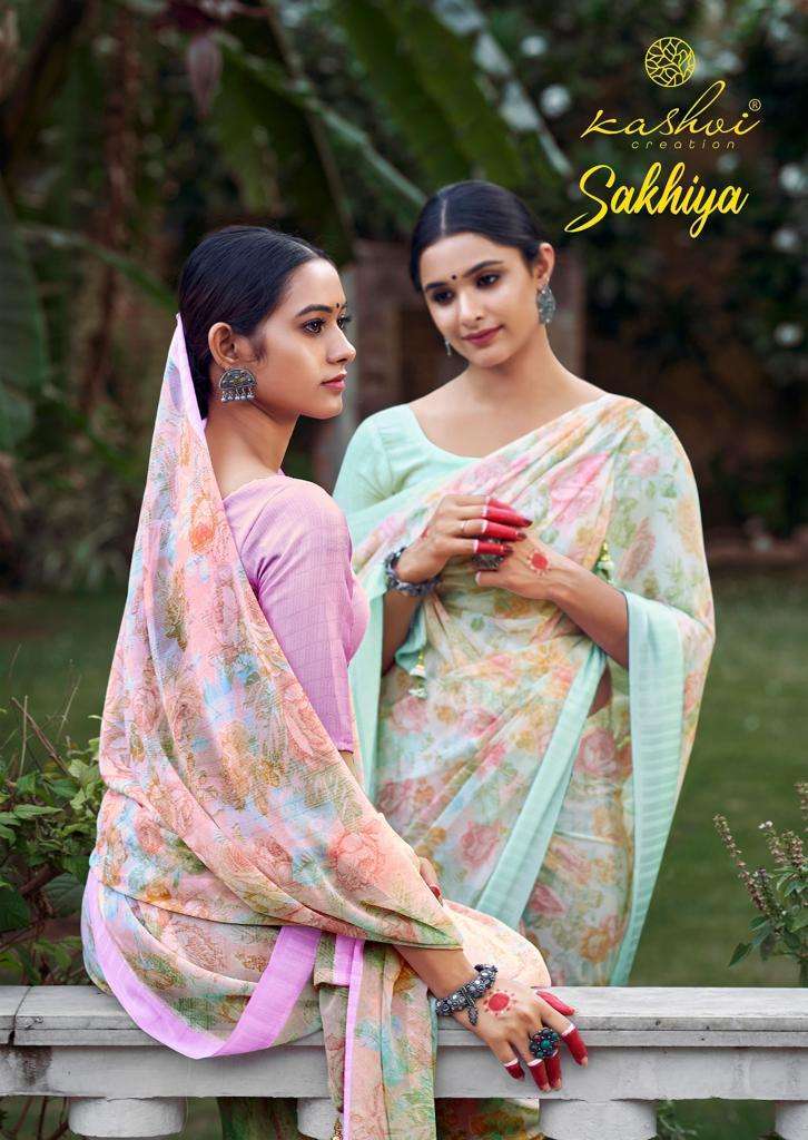 SAKHIYA BY KASHVI CREATION 4019 TO 4026 SERIES GEORGETTE PRINT WORK SAREES