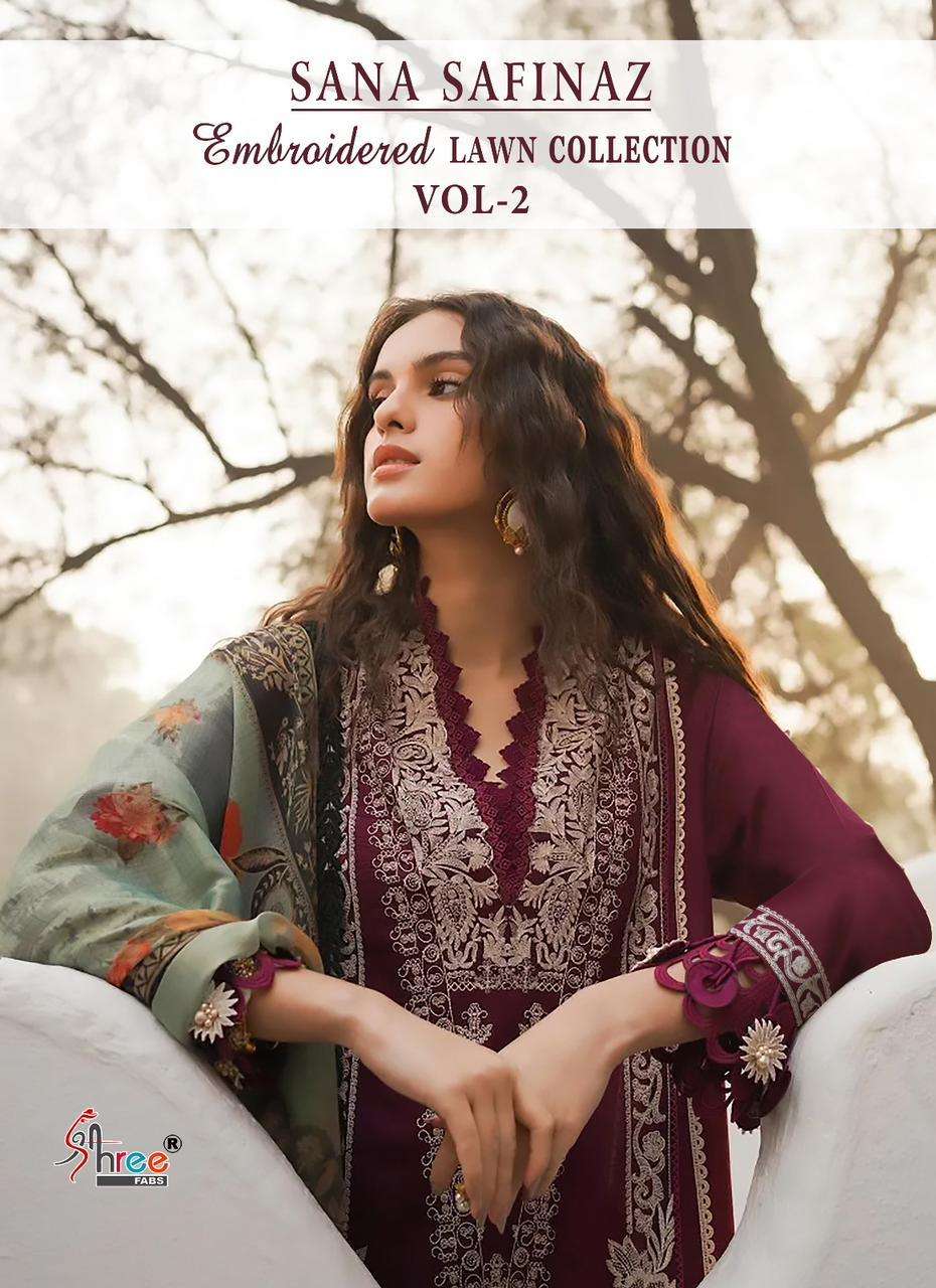 SANA SAFINAZ EMBROIDERED LAWN COLLECTION VOL-2 BY SHREE FABS 3110 TO 3117 SERIES COTTON PAKISTANI DR...