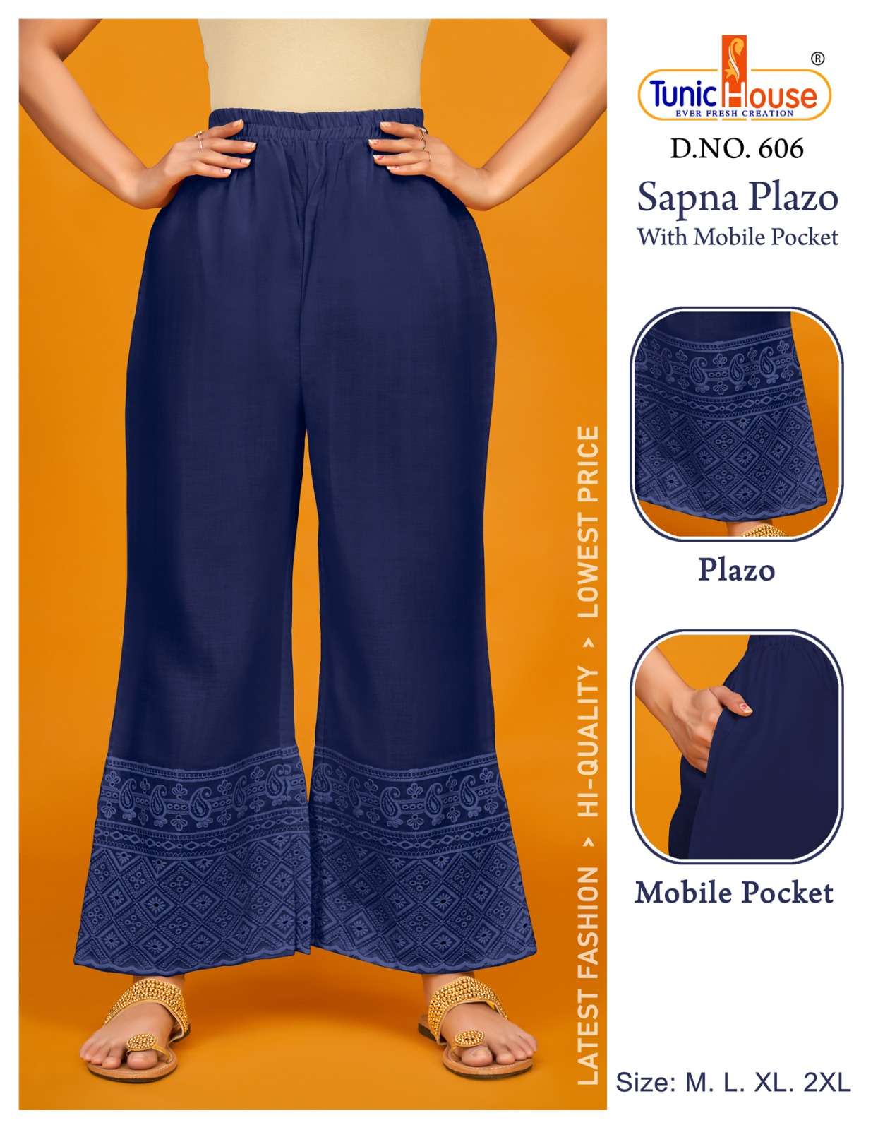 SAPNA PLAZO BY TUNIC HOUSE 603 TO 1007 SERIES COTTON LUCKNOWI WORK PLAZZO PANTS