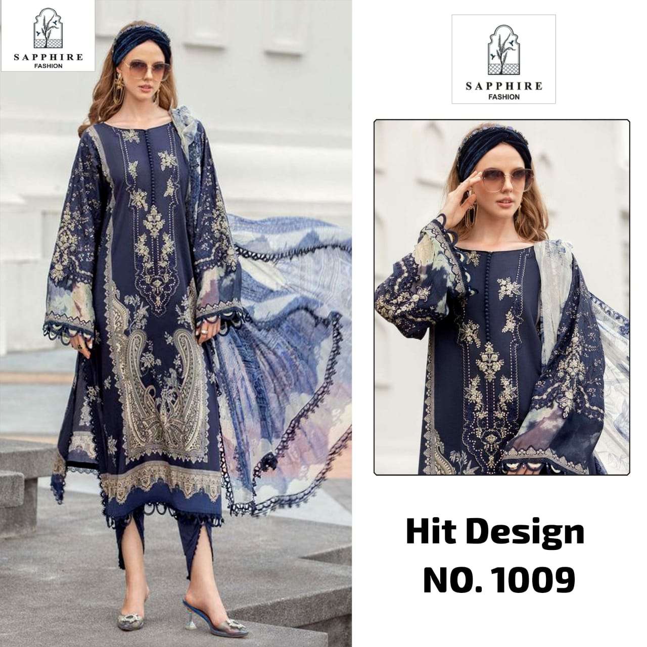 SAPPHIRE 1009 HIT DESIGN BY AQSAWHOLESALE COTTON EMBROIDERY PAKISTANI DRESS