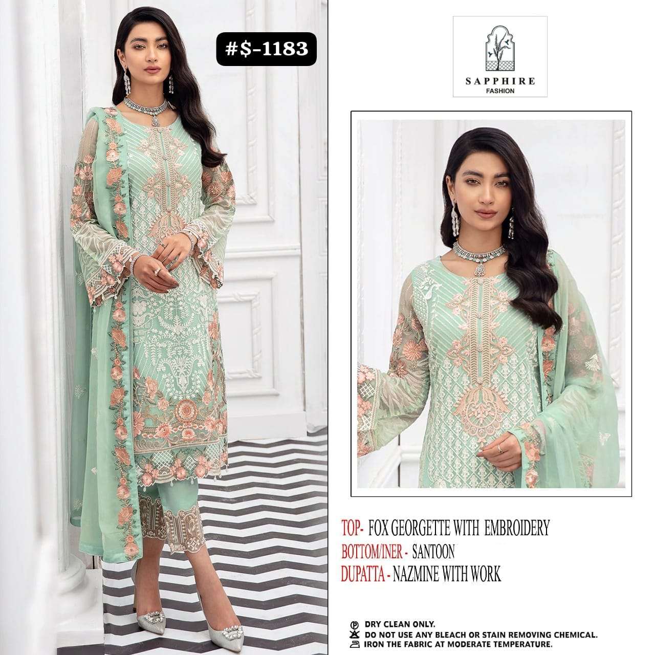 SAPPHIRE 1183 BY AQSAWHOLESALE FAUX GEORGETTE EMBROIDERY PAKISTANI DRESS