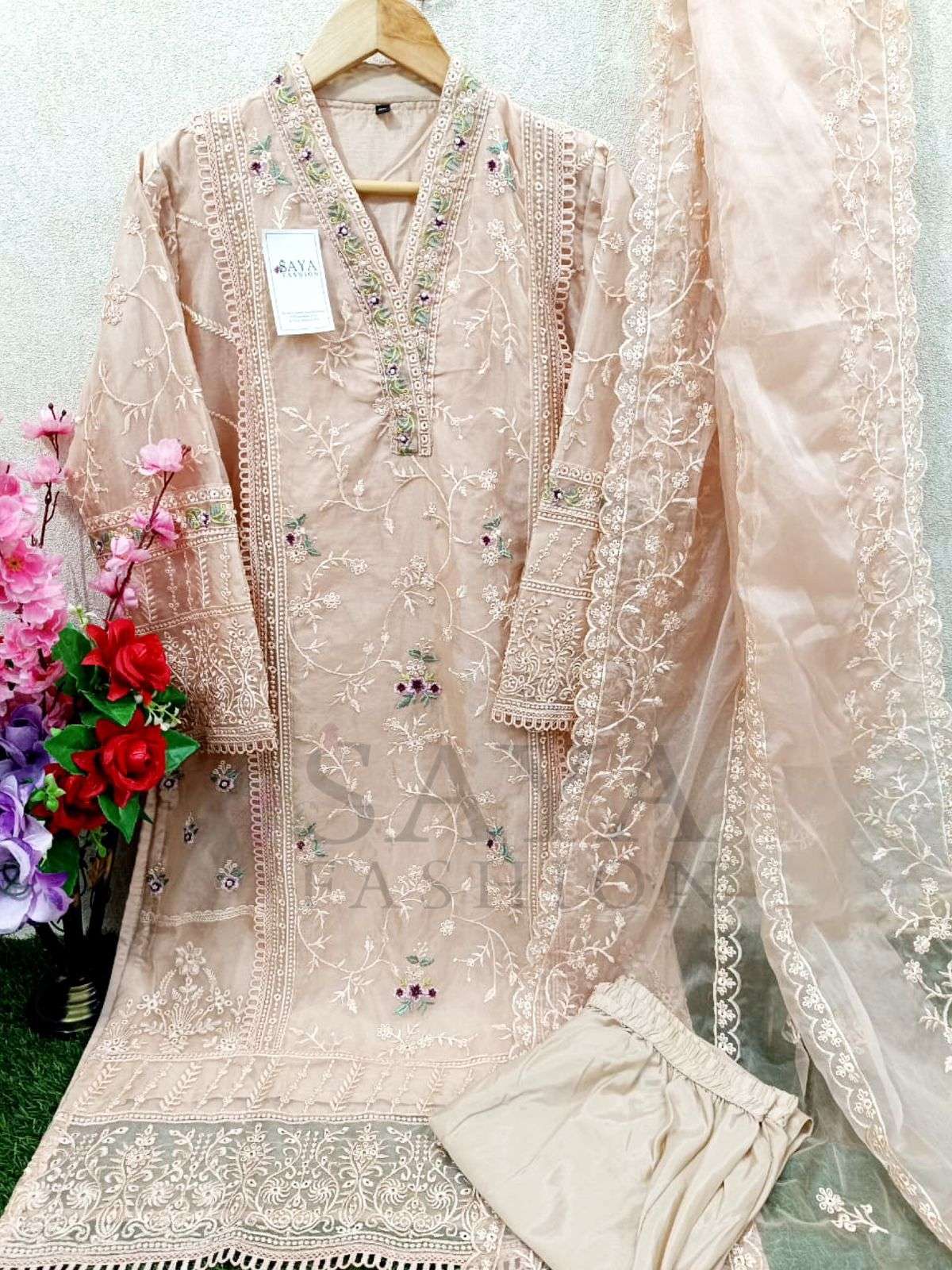 SAYA R-009 HIT DESIGN BY AQSAWHOLESALE ORGANZA EMBROIDERY READYMADE DRESS