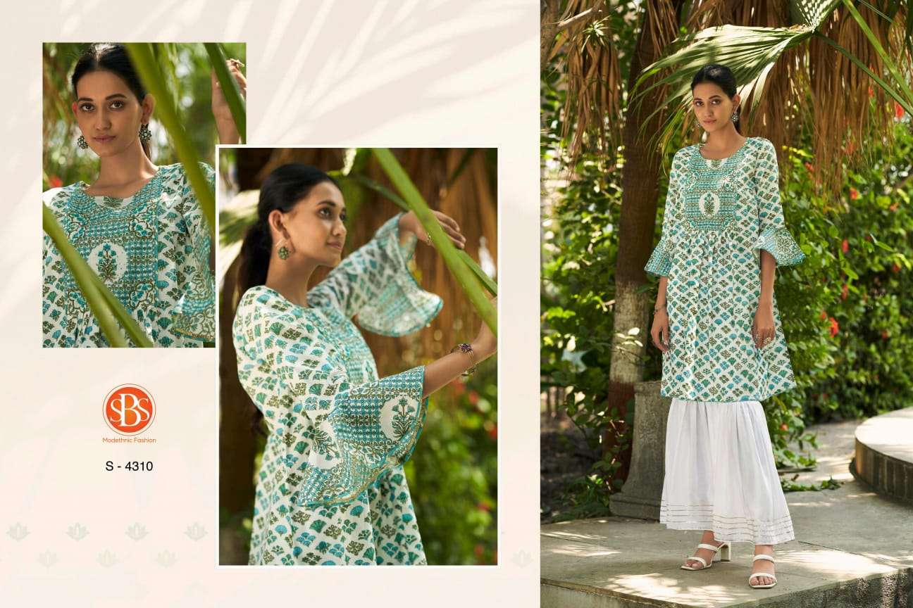 SBS DARSHITA BY AQSAWHOLESALE 4310 TO 4313 SERIES COTTON PRINT KURTI AND PALAZZO