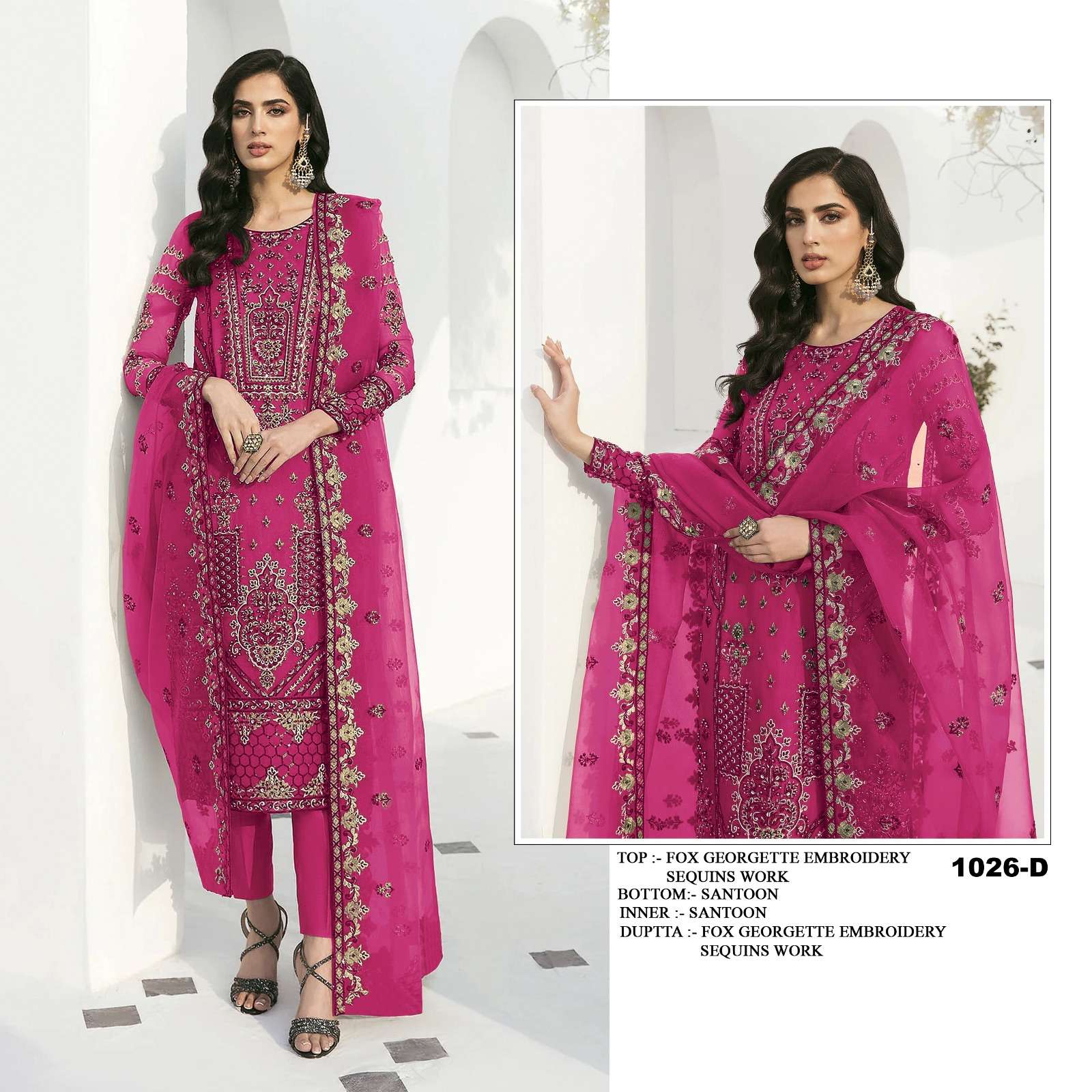 SF-1026 COLOURS BY AQSAWHOLESALE 1026-A TO 1026-E SERIES GEORGETTE WORK PAKISTANI DRESSES