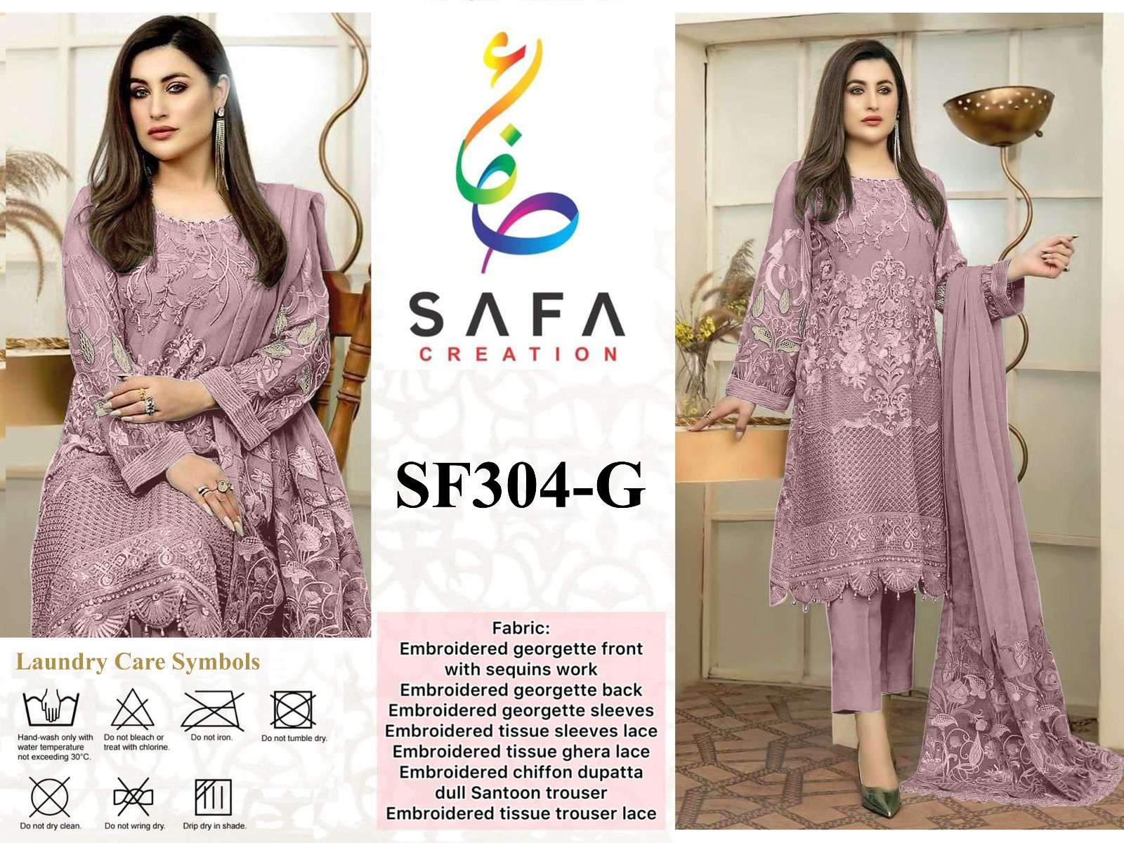 SF-304 COLOURS BY SAFA CREATION 304-A TO 304-H SERIES GEORGETTE EMBROIDERY WORK DRESSES