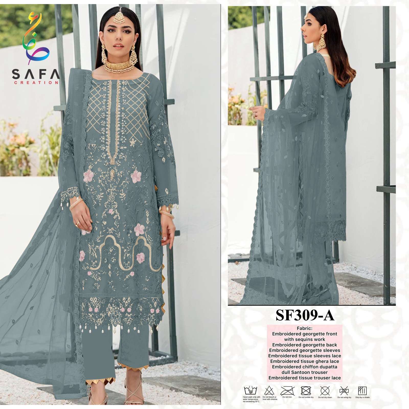 SF-309 COLOURS BY SAFA CREATION 309-A TO 309-D SERIES GEORGETTE EMBROIDERY PAKISTANI DRESSES