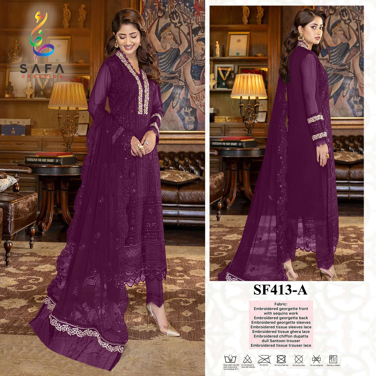 SF-413 COLOURS BY SAFA CREATION 413-A TO 413-F SERIES GEORGETTE EMBRODIERY PAKISTANI DRESSES