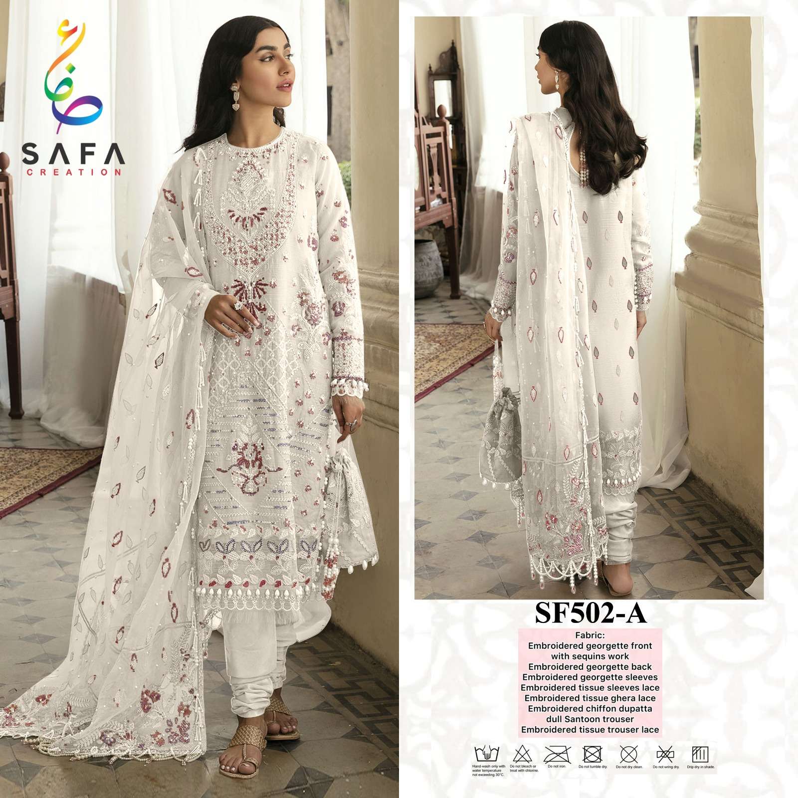 SF-502 COLOURS BY SAFA CREATION 502-A TO 502-E SERIES GEORGETTE EMBROIDERY PAKISTANI DRESSES