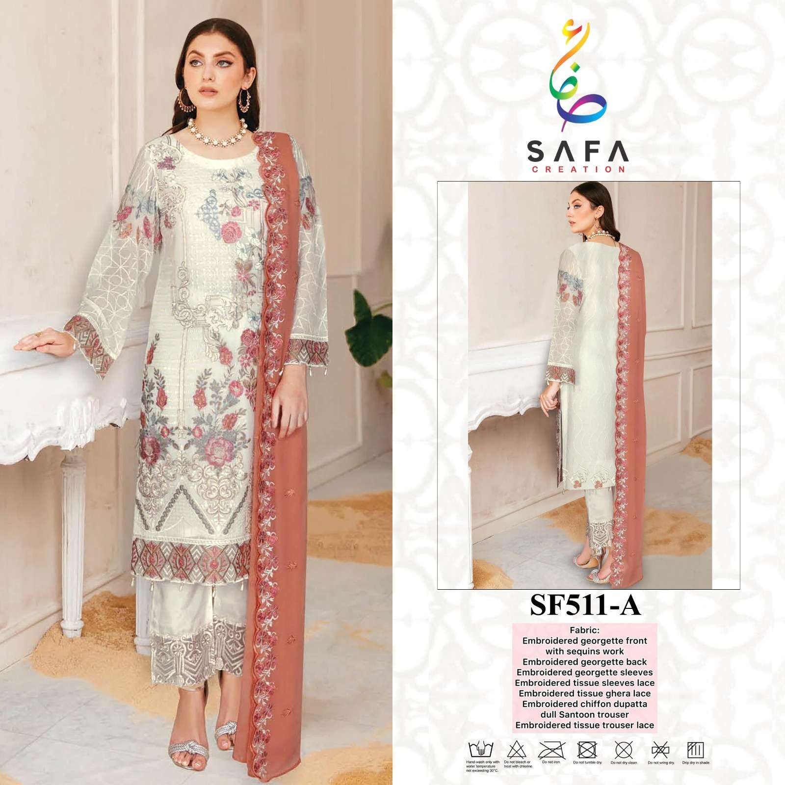 SF-511 COLOURS BY SAFA CREATION 511-A TO 511-D SERIES GEORGETTE WORK PAKISTANI DRESSES