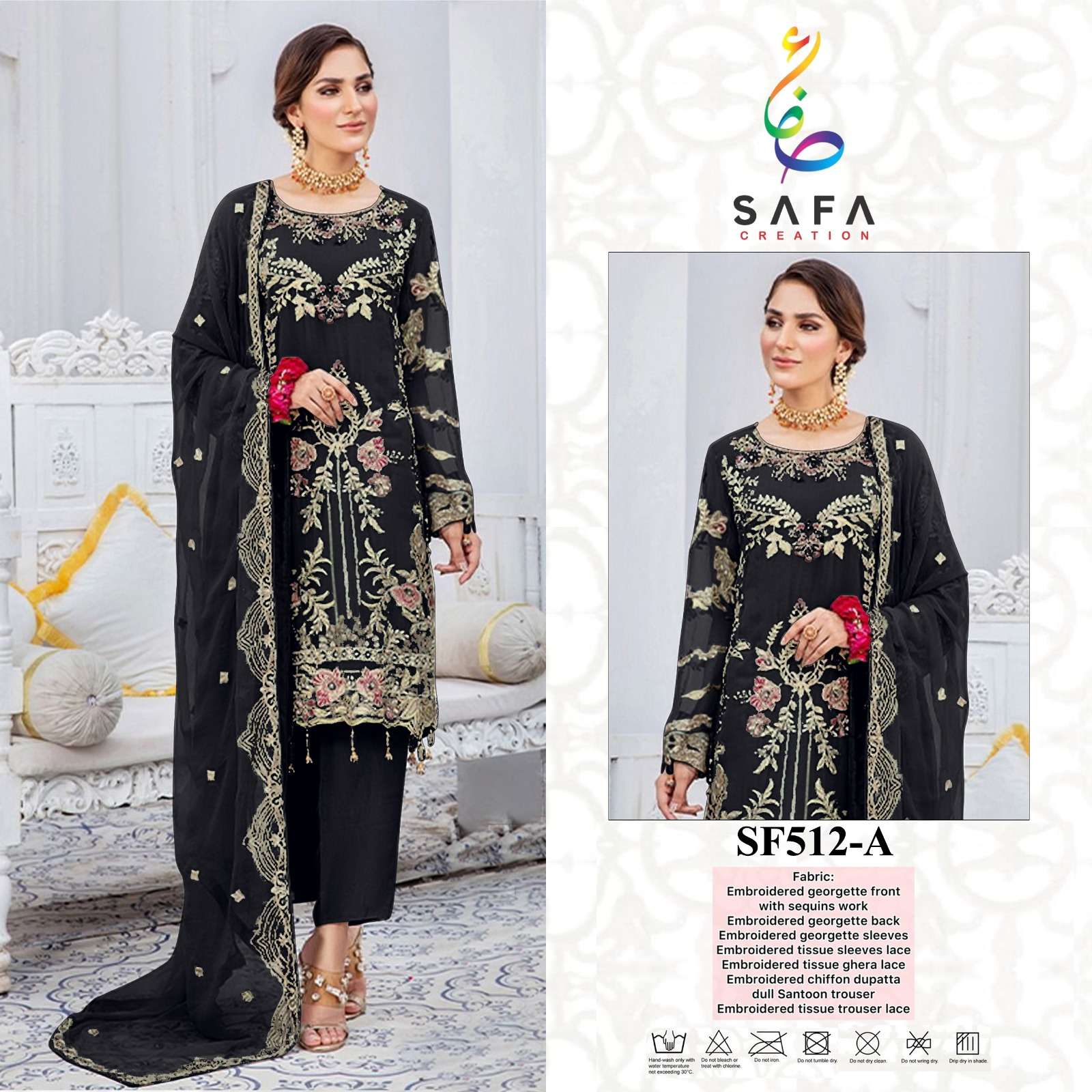 SF-512 COLOURS BY SAFA CREATION 512-A TO 512-F SERIES GEORGETTE WORK PAKISTANI DRESSES