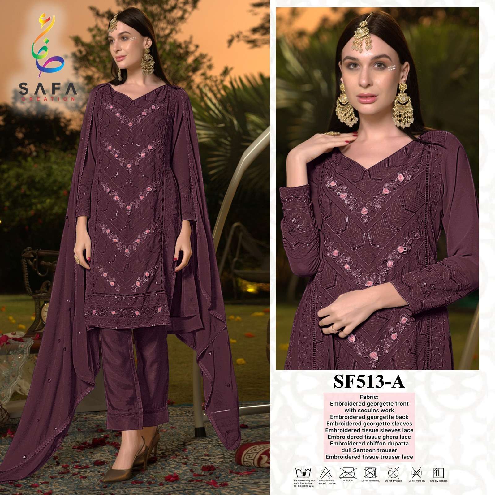 SF-513 COLOURS BY SAFA CREATION 513-A TO 513-G SERIES GEORGETTE WORK PAKISTANI DRESSES