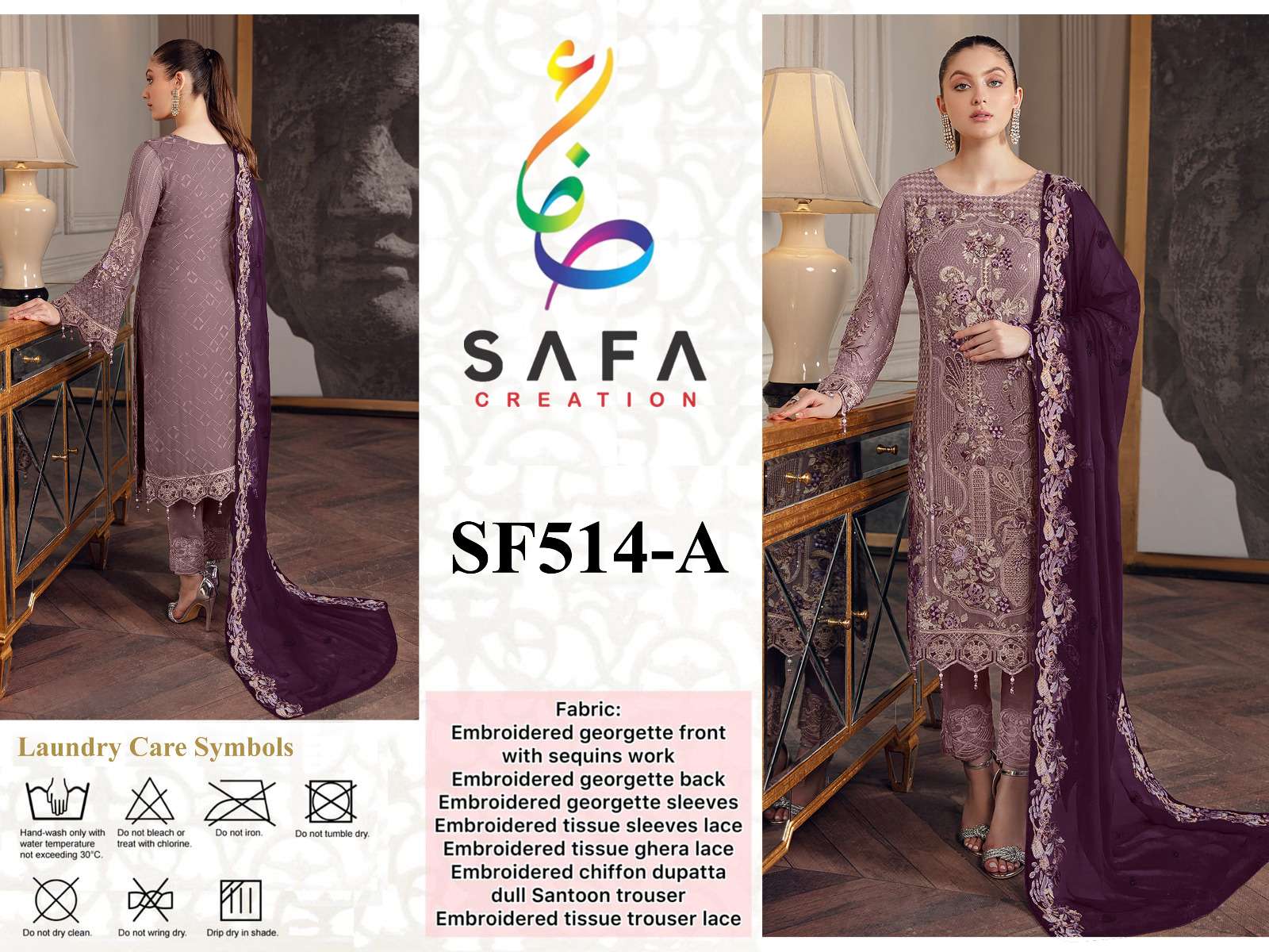 SF-514 COLOURS BY SAFA CREATION 514-A TO 514-D SERIES GEORGETTE EMBROIDERY PAKISTANI DRESSES