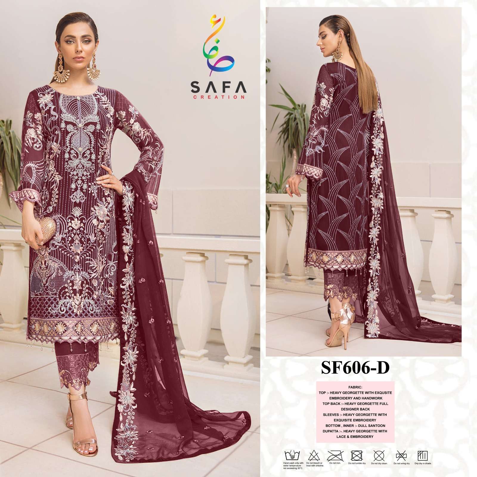 SF-606 COLOURS BY SAFA CREATION 606-A TO 606-D SERIES HEAVY GEORGETTE EMBROIDERY PAKISTANI DRESSES