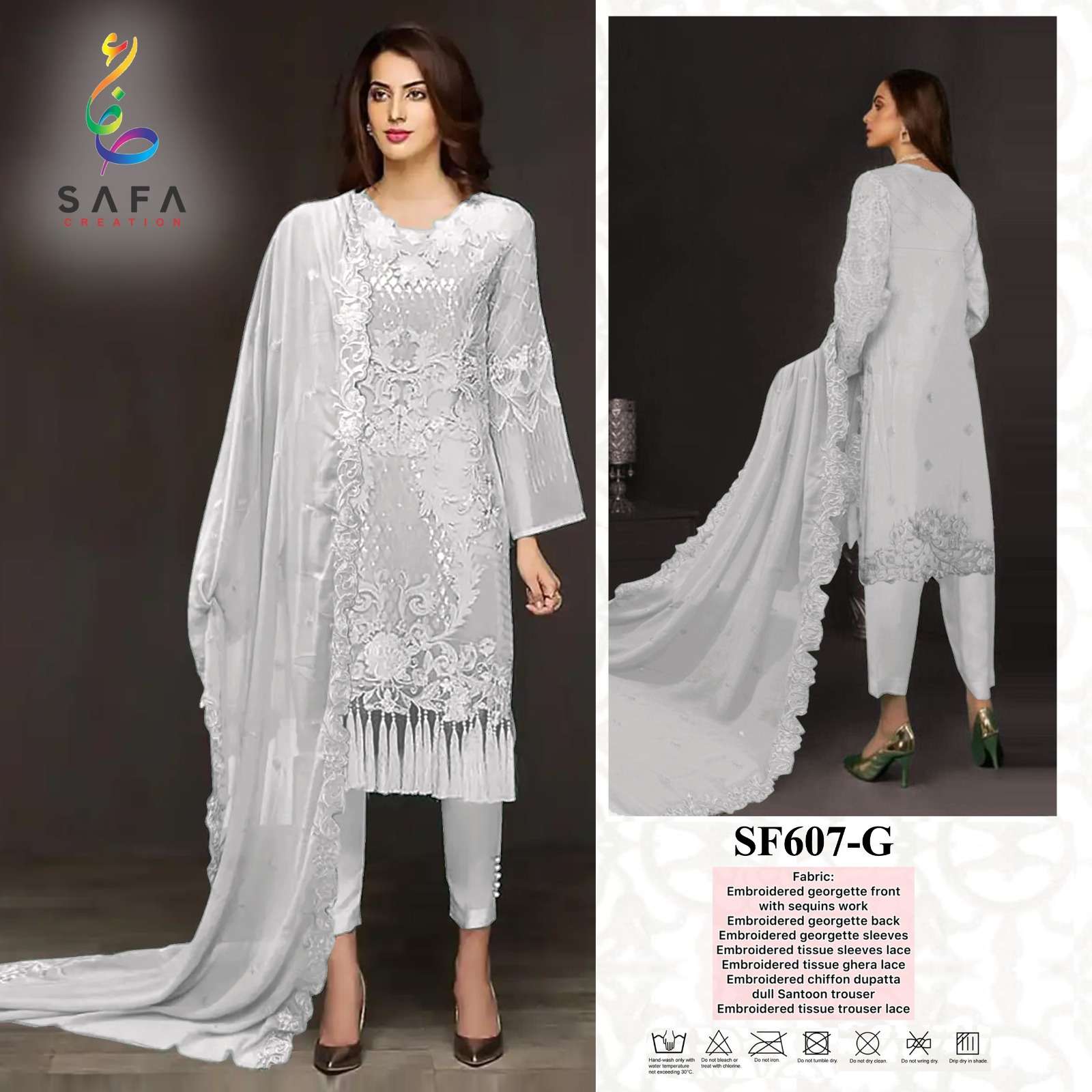 SF-607 COLOURS BY SAFA CREATION 607-A TO 607-H SERIES GEORGETTE HEAVY EMBROIDERY PAKISTANI DRESSES