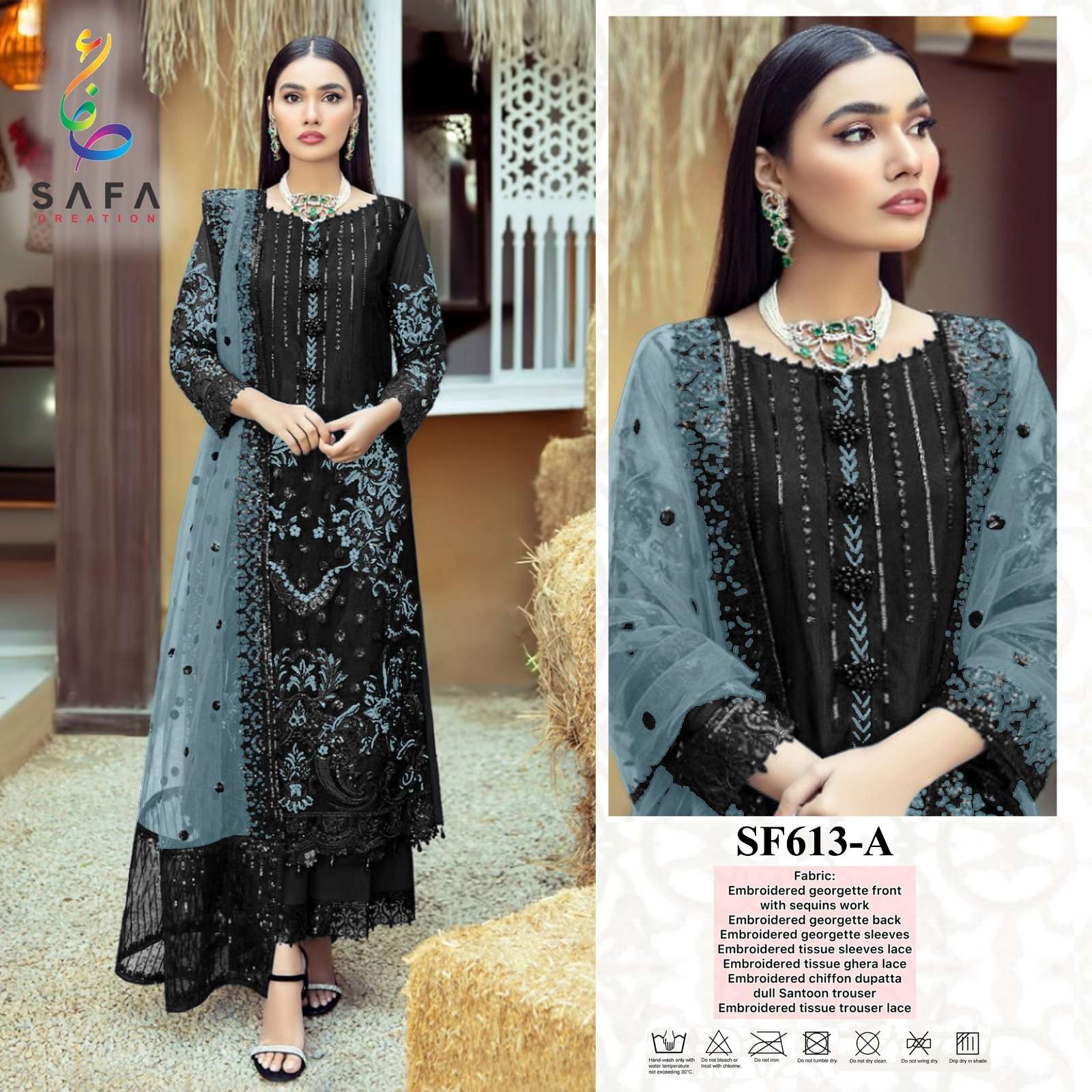 SF-613 COLOURS BY SAFA CREATION 613-A TO 613-D SERIES GEORGETTE EMBROIDERY PAKISTANI DRESSES