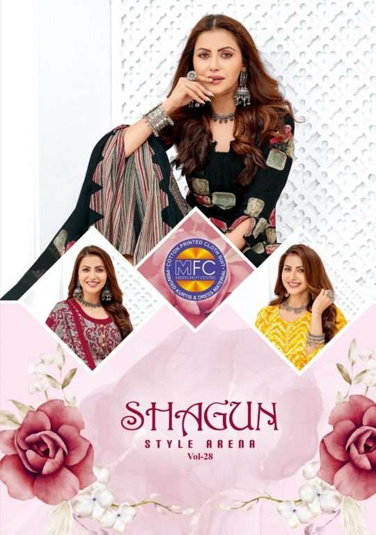 SHAGUN VOL-28 BY MFC 2801 TO 2820 SERIES LAWN COTTON WORK READYMADE DRESSES