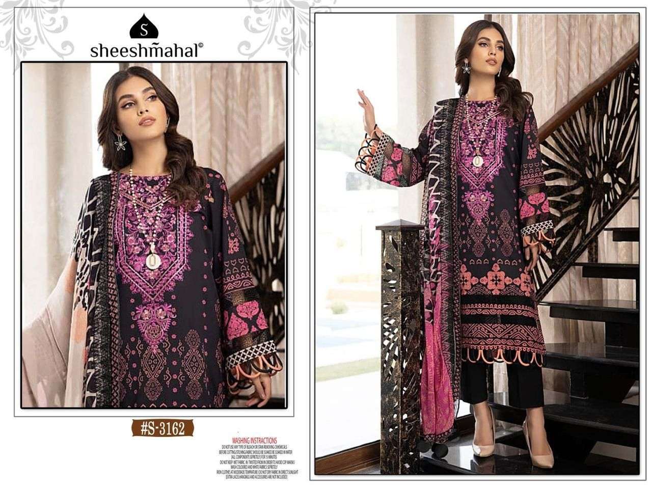 SHEESHMAHAL 3162 BY AQSAWHOLESALE PURE COTTON PRINT WORK PAKISTANI DRESS