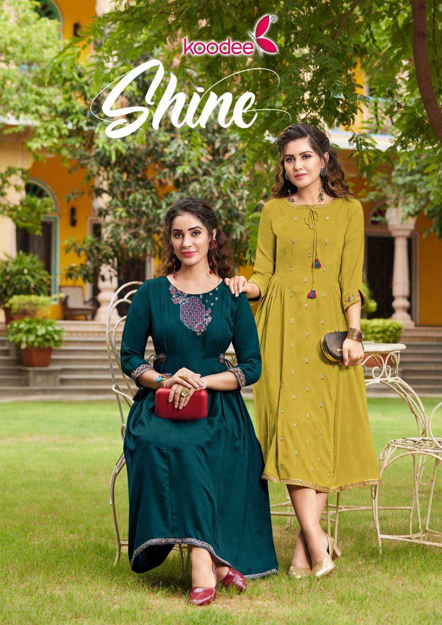 SHINE BY KOODEE 1001 TO 1004 SERIES CHINON EMBROIDERY WORK KURTIS