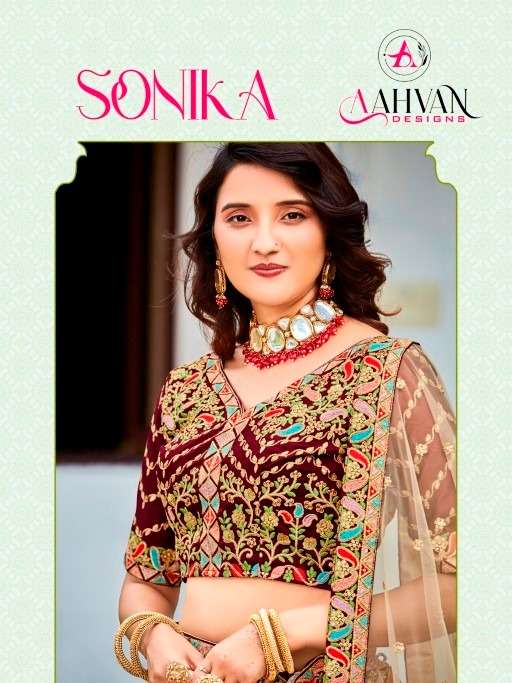 SONIKA BY AAHVAN DESIGNS 901 TO 903 SERIES FERRARI SILK EMBRODIERY WORK LEHENGAS