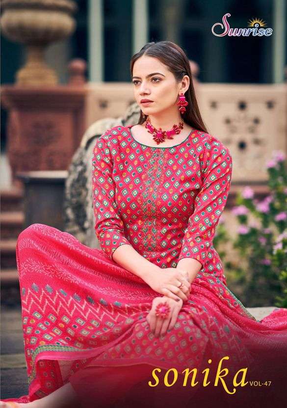 SONIKA VOL-47 BY SUNRISE 47001 TO 47010 SERIES SLUB COTTON EMBROIDERY DRESSES