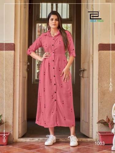 SUMMER SEASON VOL-1 BY BLUE HILLS 1001 TO 1004 RAYON SLUB PRINT KURTIS