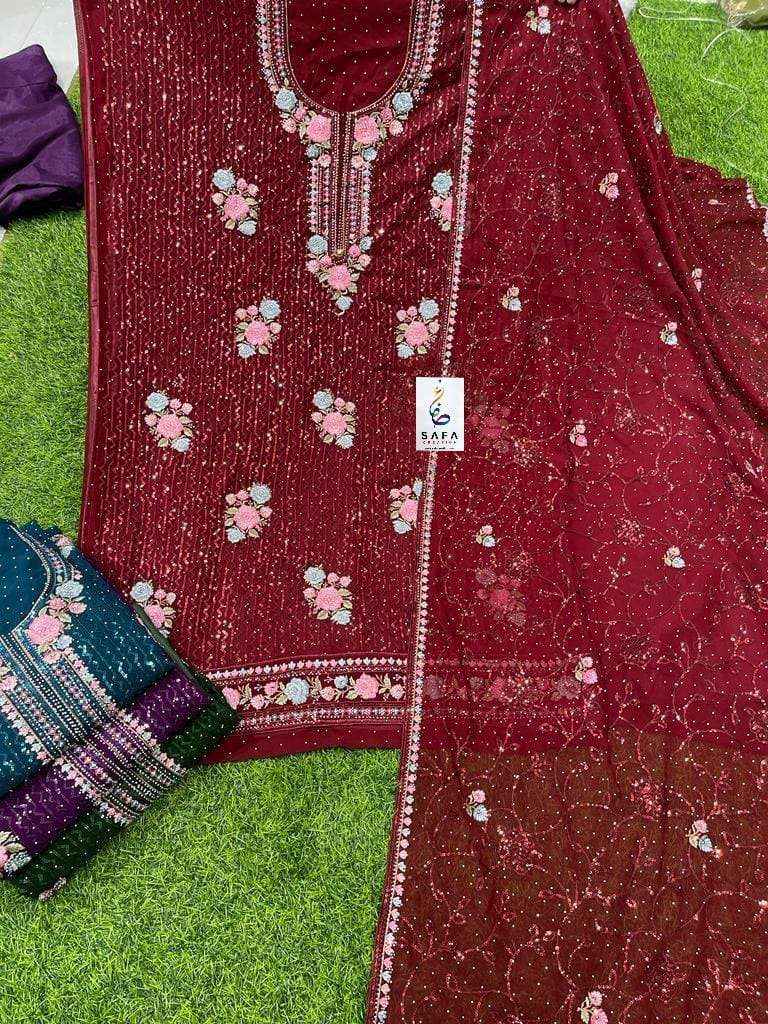 TDS-515 COLOURS BY SAFA CREATION GEORGETTE EMBROIDERY SEQUENCE WORK DRESSES