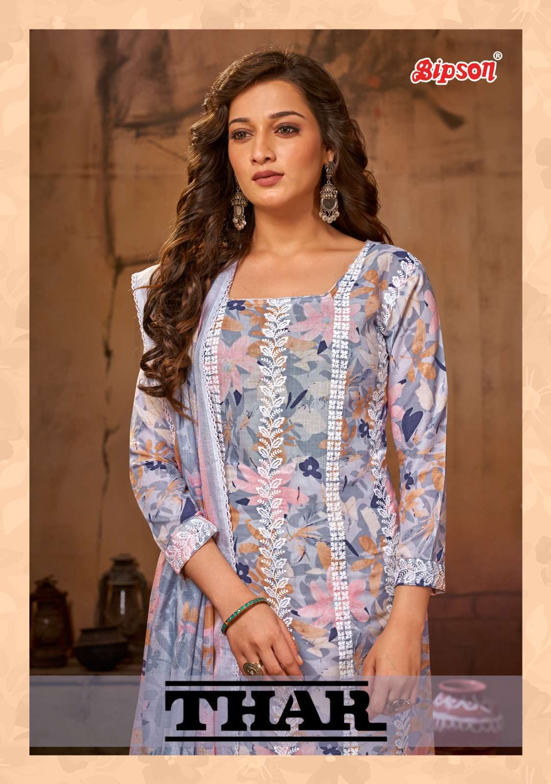 THAR 2255-A TO 2255-D SERIES BY BIPSON PURE COTTON EMBROIDERY WORK DRESSES