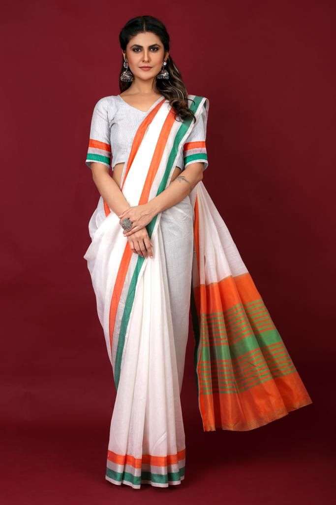 TIRANGA SAREE BY AQSAWHOLESALE IMPORTED COTTON PRINT WORK SAREE