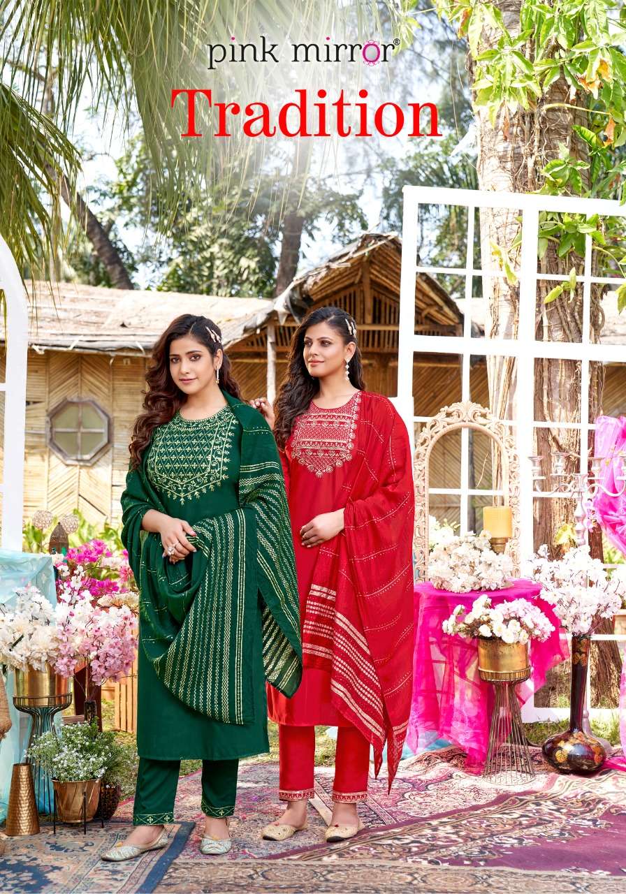 TRADITION BY PINK MIRROR 1001 TO 1006 VISCOSE EMBROIDERY READYMADE DRESSES