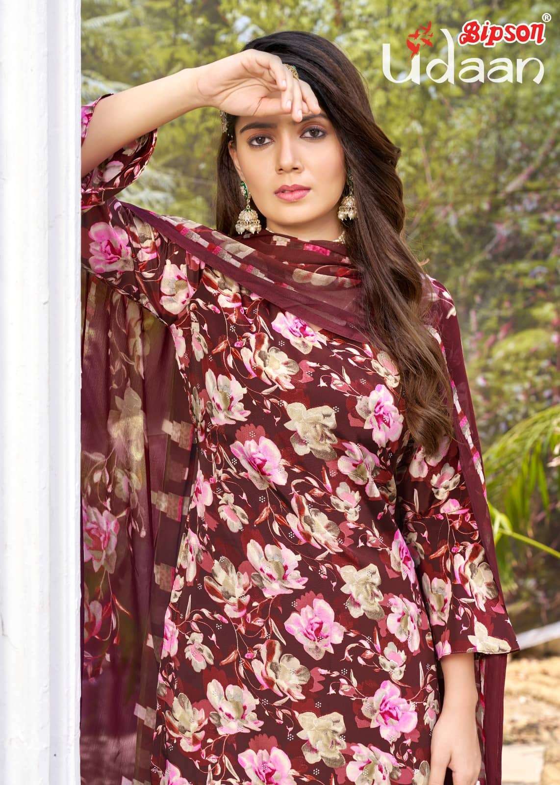 UDAAN 2161-A TO 2161-D SERIES BY BIPSON FRENCH CREPE PRINT WORK DRESSES