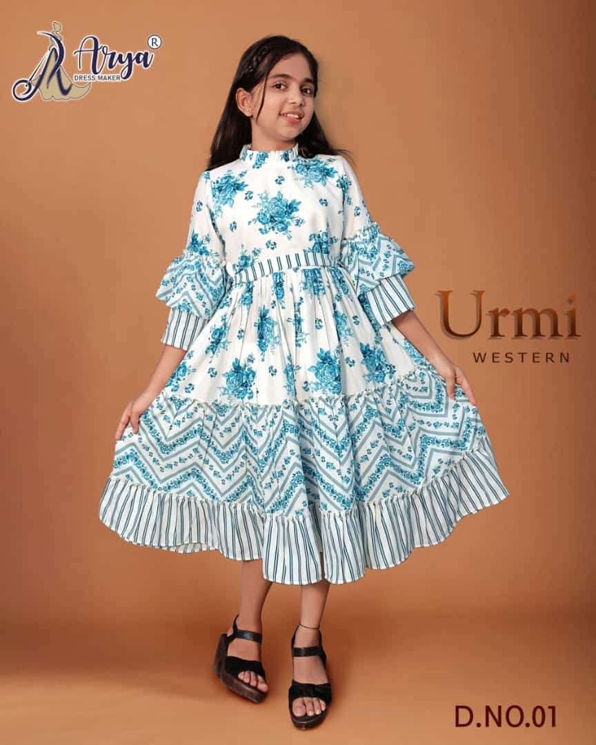 URMI WESTERN BY ARYA DRESS MAKER 01 TO 04 SERIES POLY RAYON WORK KIDS GOWNS