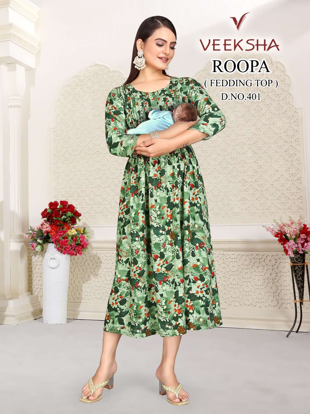 VEEKSHA ROOPA BY AQSAWHOLESALE 401 TO 427 SERIES RAYON FOIL PRINT LONG KURTIS