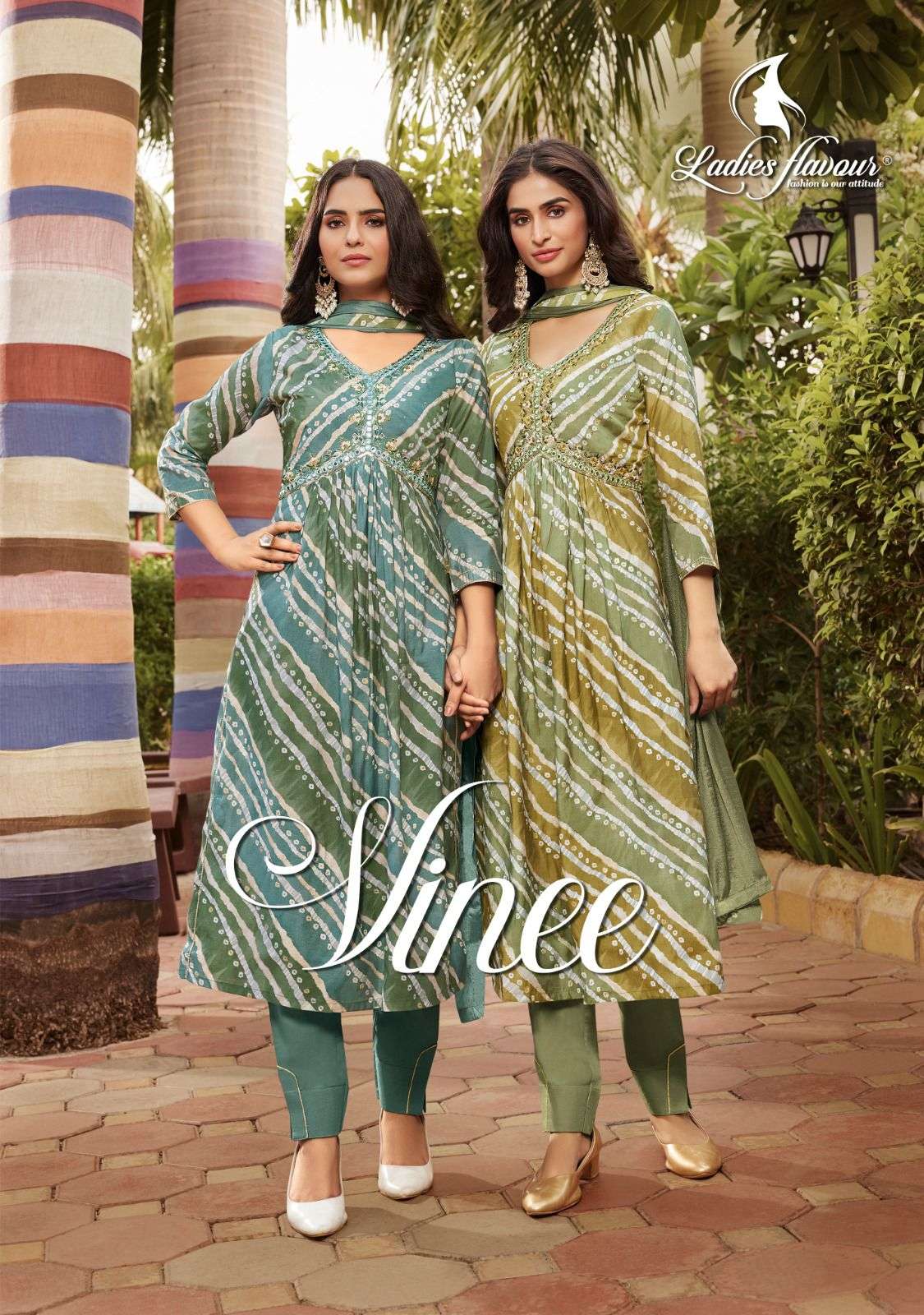 VINEE BY LADIES FLAVOUR 1001 TO 1004 SERIES MODAL CHANDERI EMBROIDERY READYMADE DRESSES