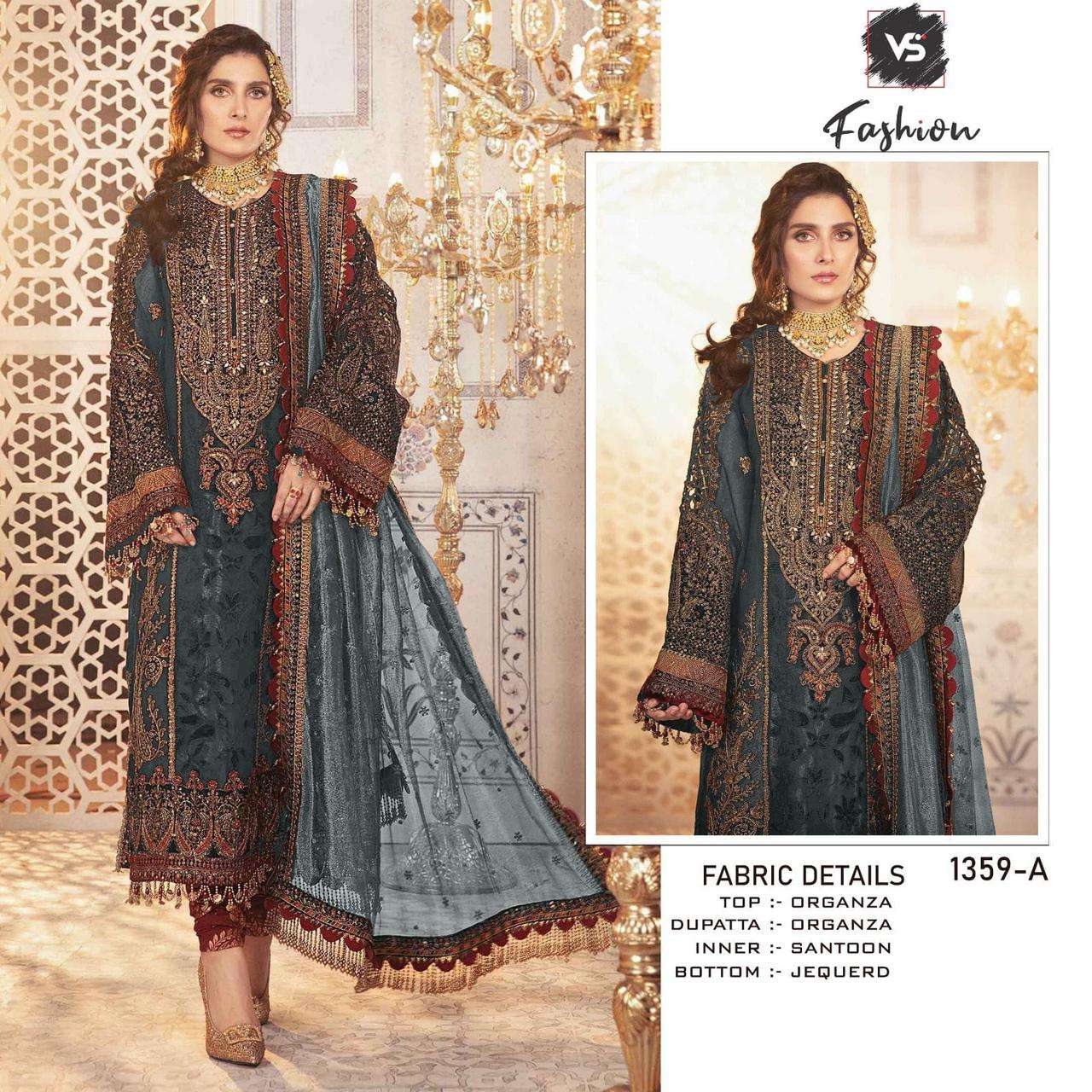 VS 1359 COLOURS BY VS FASHION 1359-A TO 1359-D SERIES ORGANZA EMBROIDERY PAKISTANI DRESSES