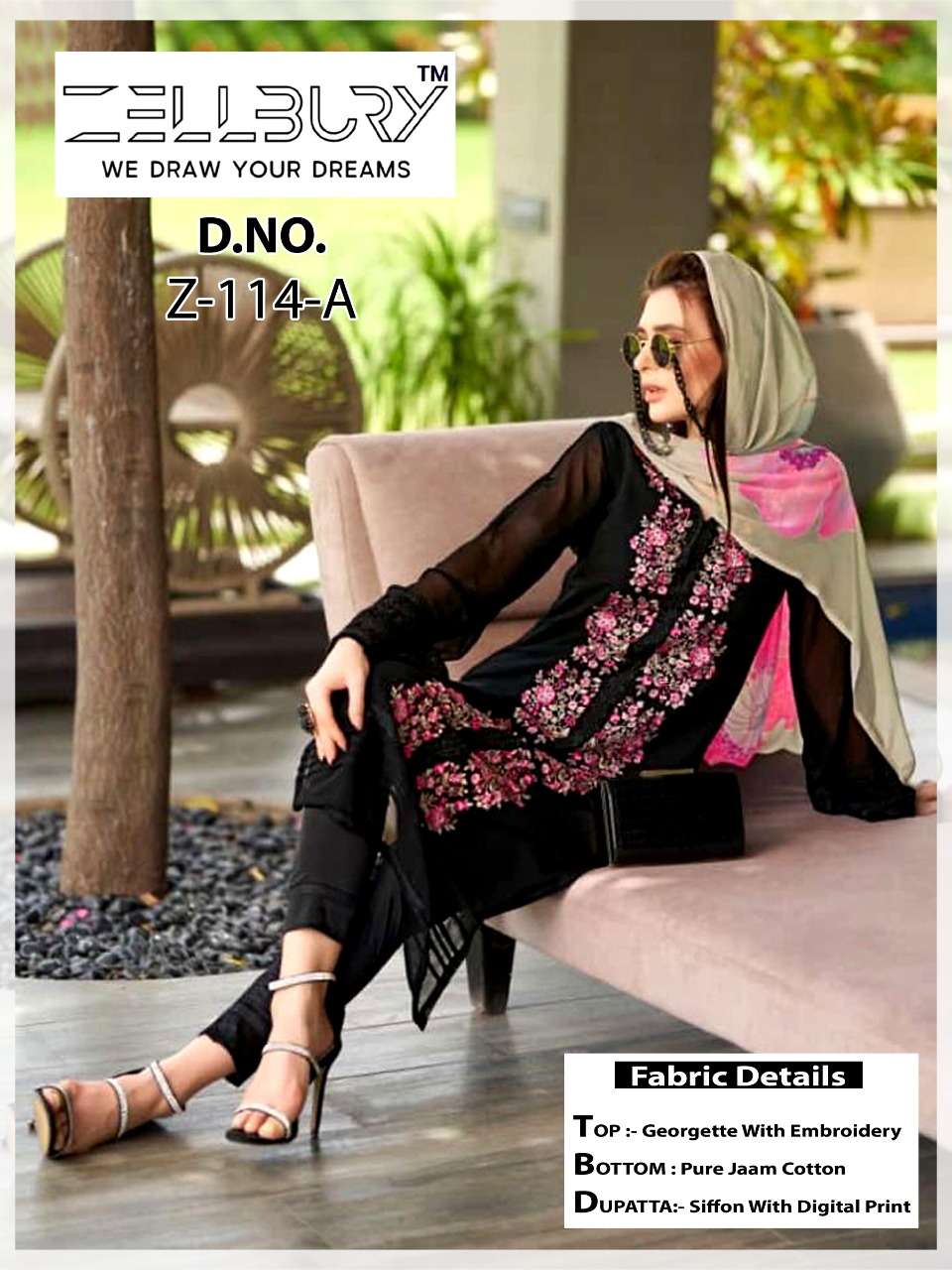 Z-114 HIT DESIGN BY ZELLBURY PURE GEORGETTE EMBROIDERY READYMADE PAKISTANI DRESS